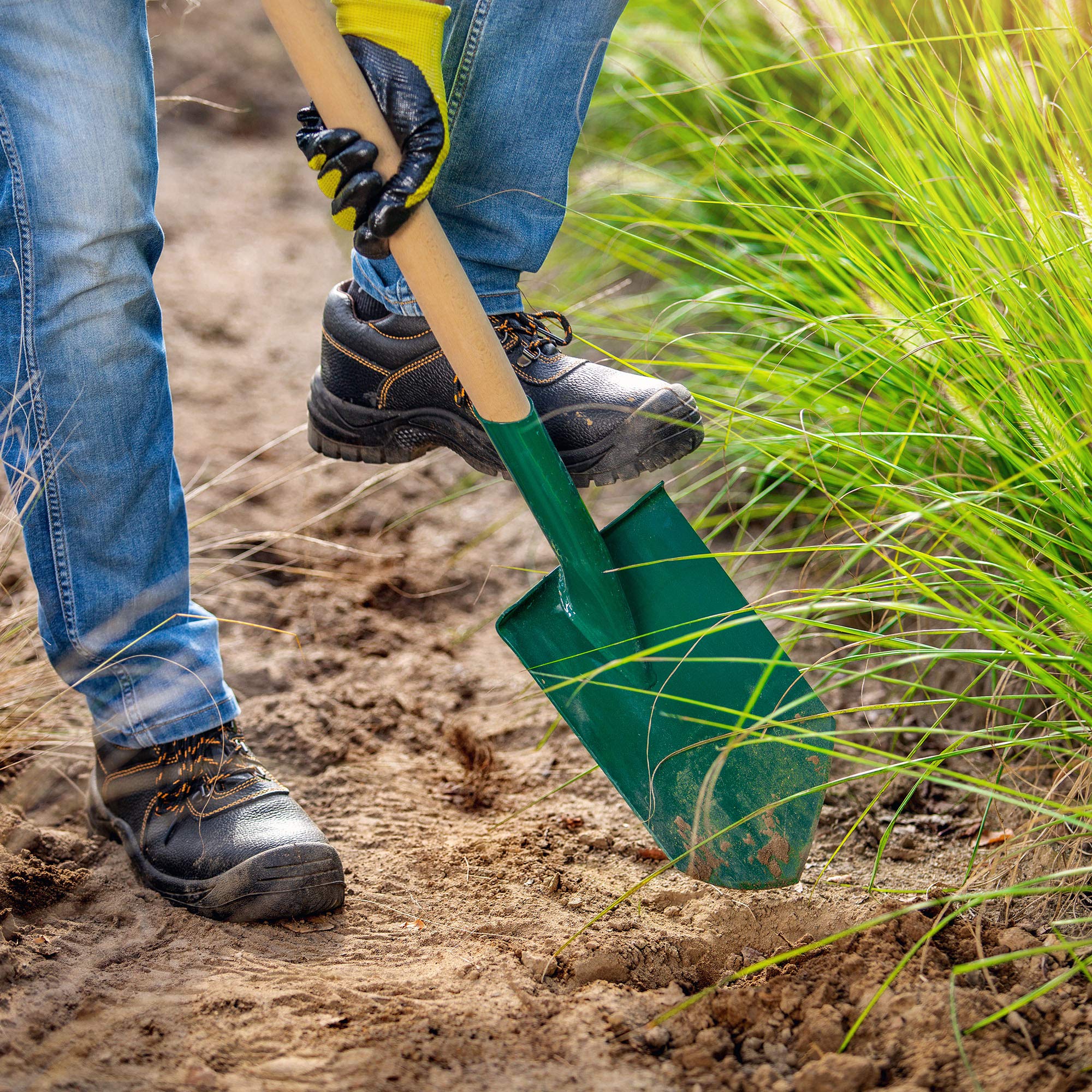 KADAX - Pala de jardinero para cavar, pala de jardín, pala con mango de madera, pala para tumbarse para jardín, duros, suelos pedregosos, pala de jardín de metal