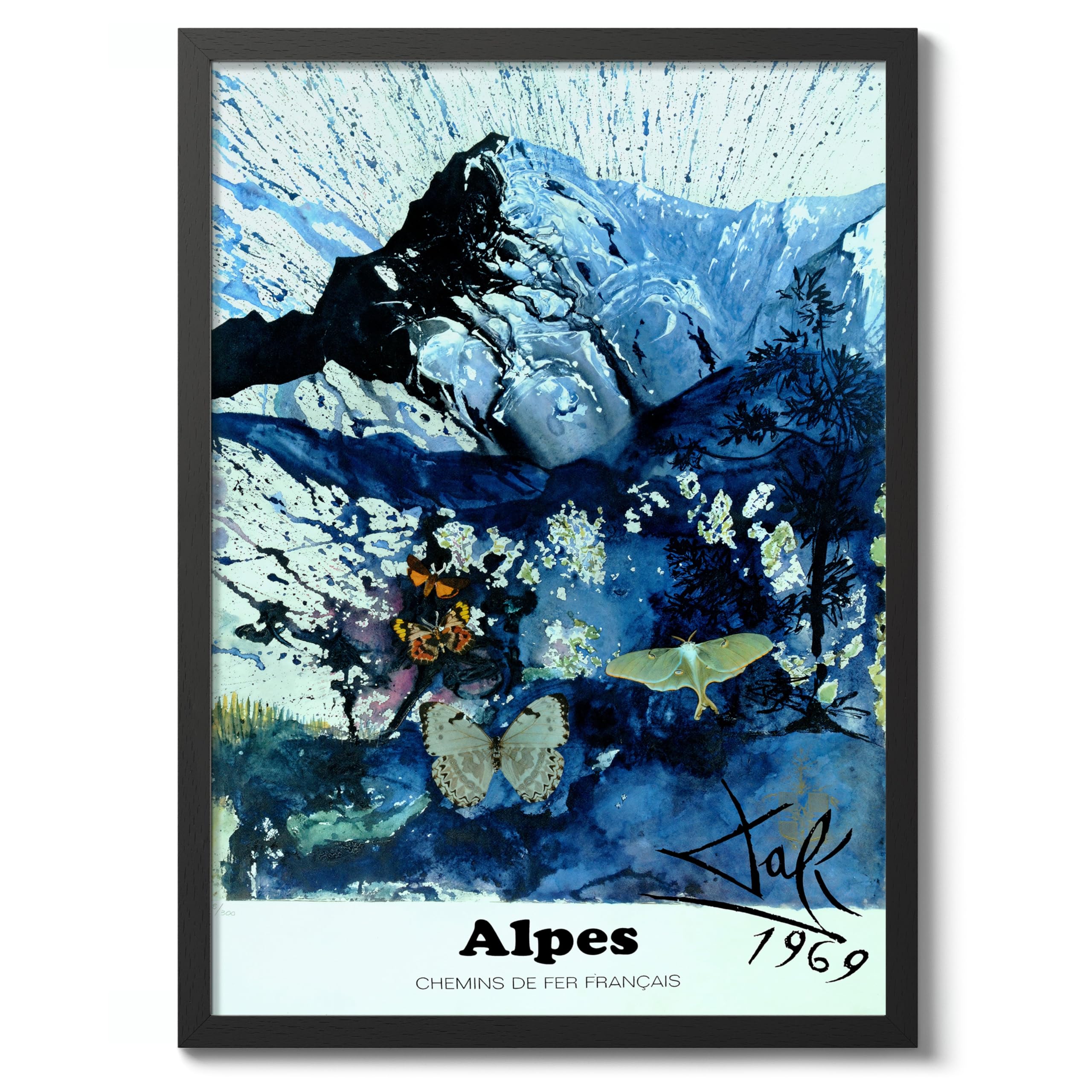 Animato Salvador Dali, French Alps Vintage French Travel Poster, Retro France Tourism Print, Holiday Home Decoration Wall Art, 50x70cm (Black Frame) - 50x70cm