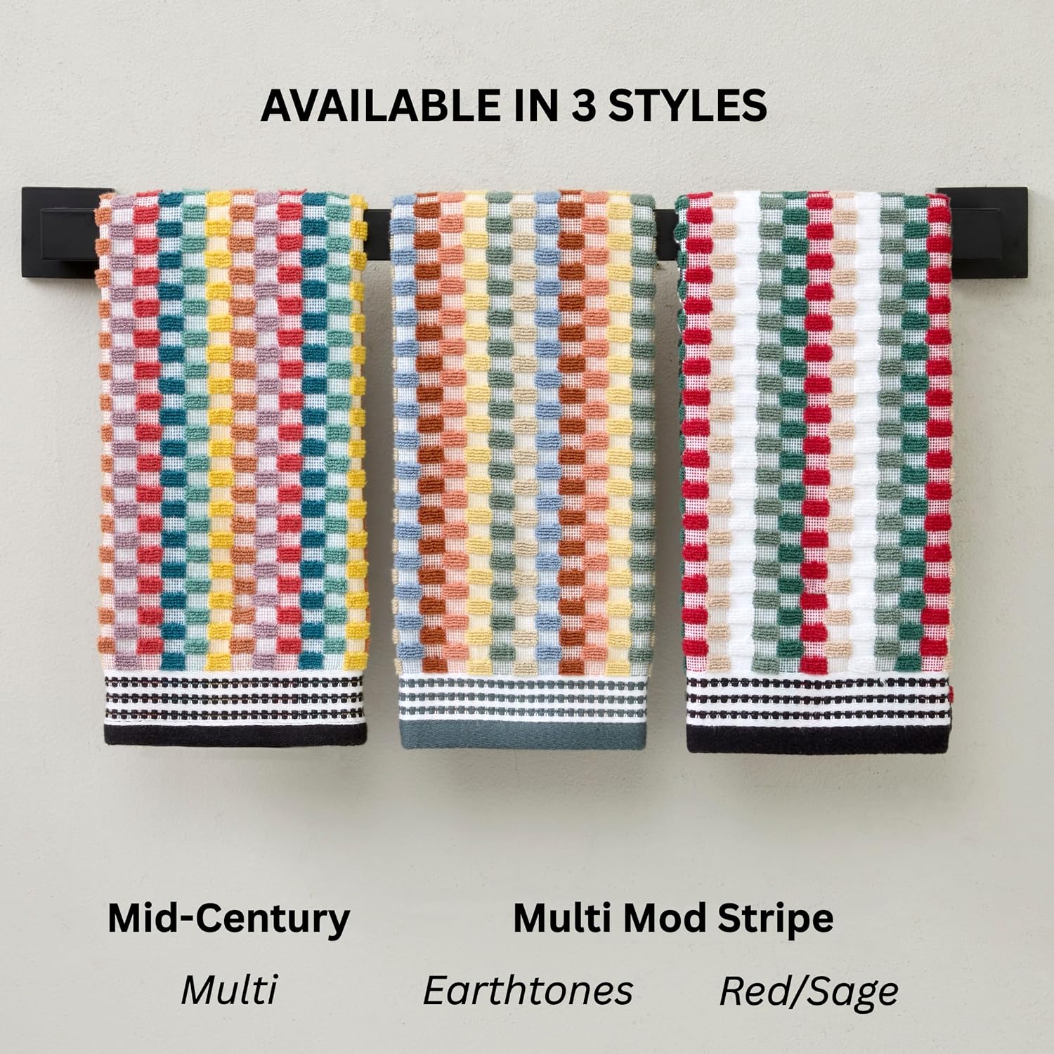 SKL Home Mid-Century 100% Cotton Premium 2-Piece Hand Towel Set, 450 GSM, Soft & Absorbent Jacquard, Decorative for Bath/Kitchen/Bar, Multi