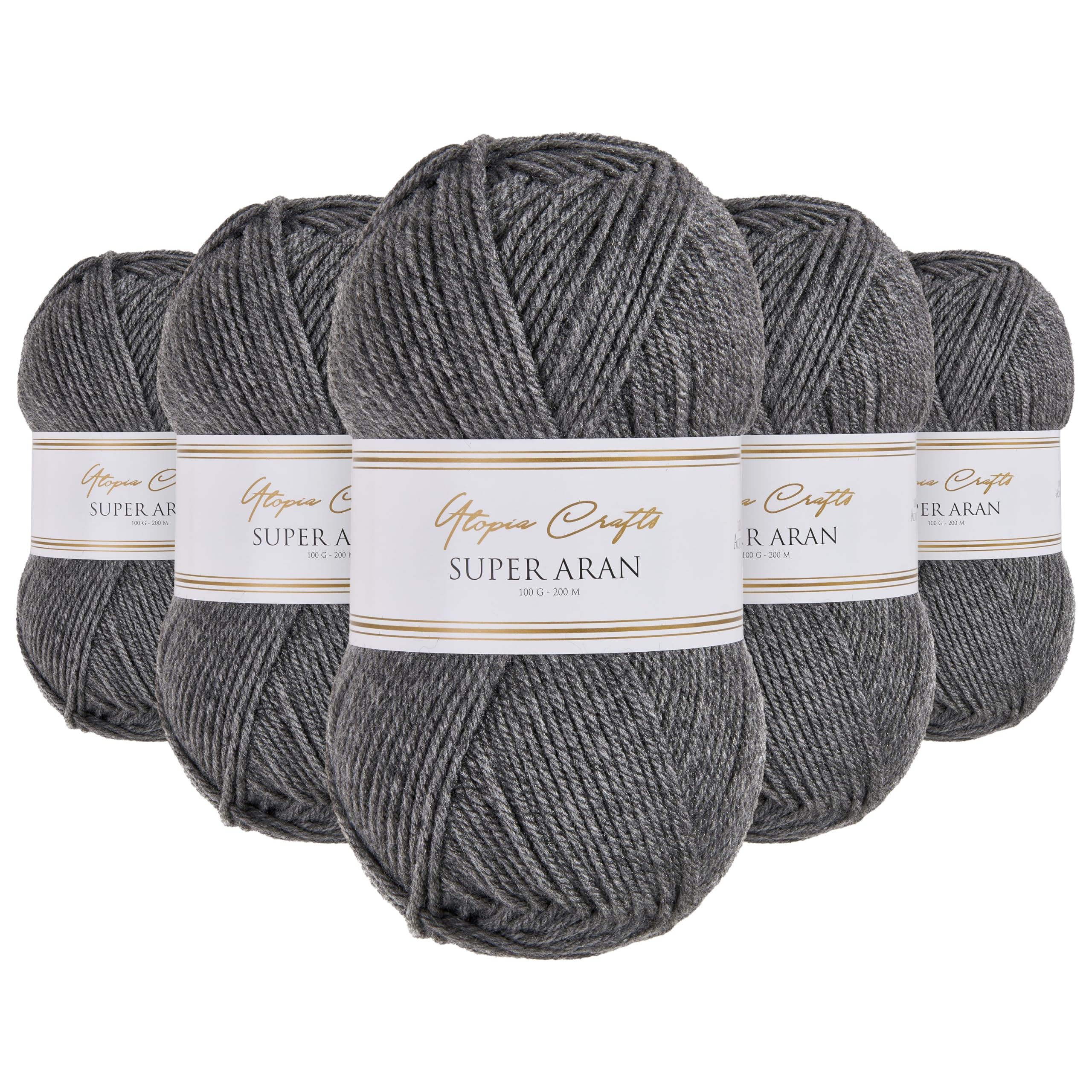 Utopia Crafts Super Aran Knitting and Crochet Yarn 5X 100g (Smoke Grey)