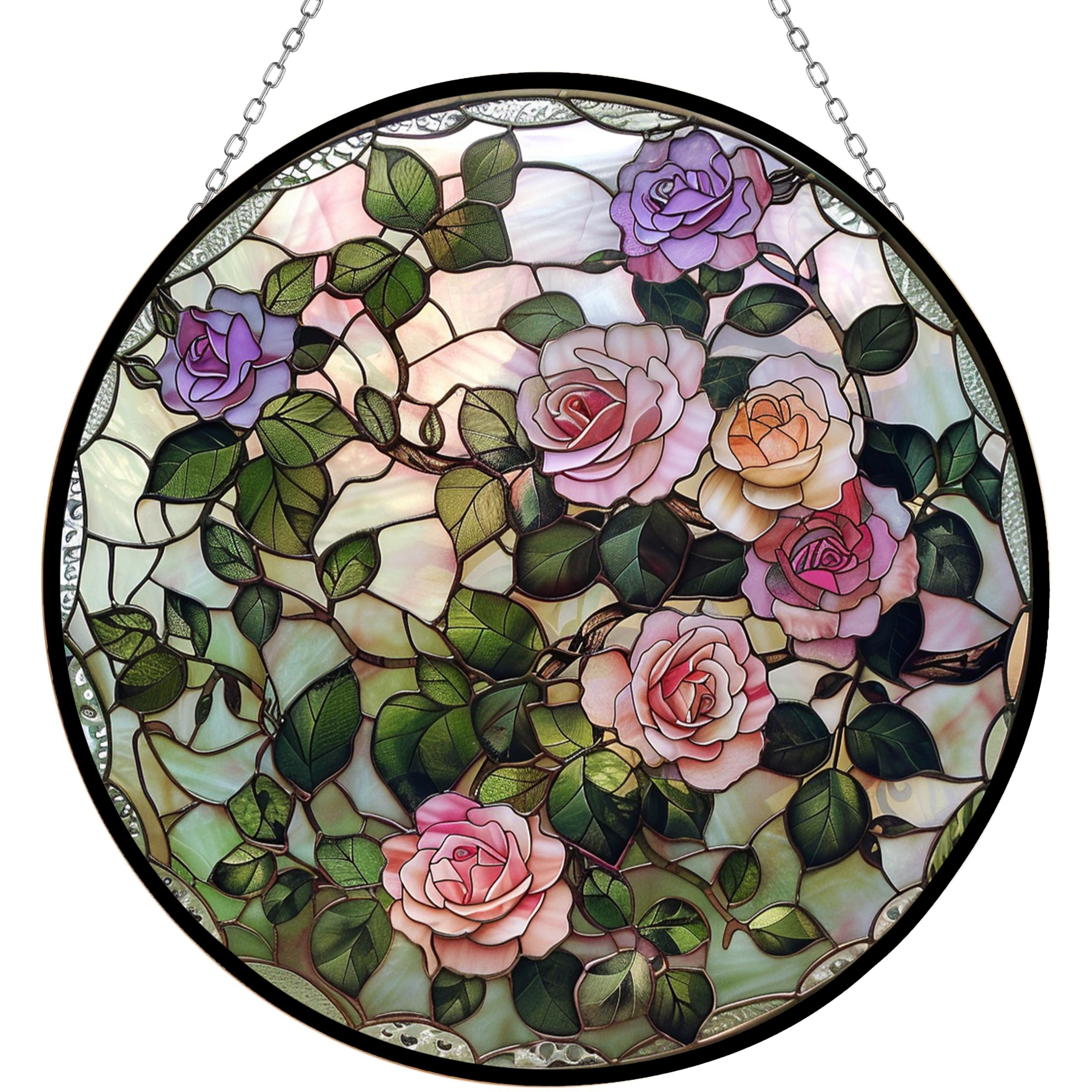 365CUSGIFTS Personalized Victorian Rose Stained Glass Window Hanging Suncatcher, Gothic Christmas Ornaments for Fiction Lovers, Dinosaur Room Decor for Nursery New Home Gifts