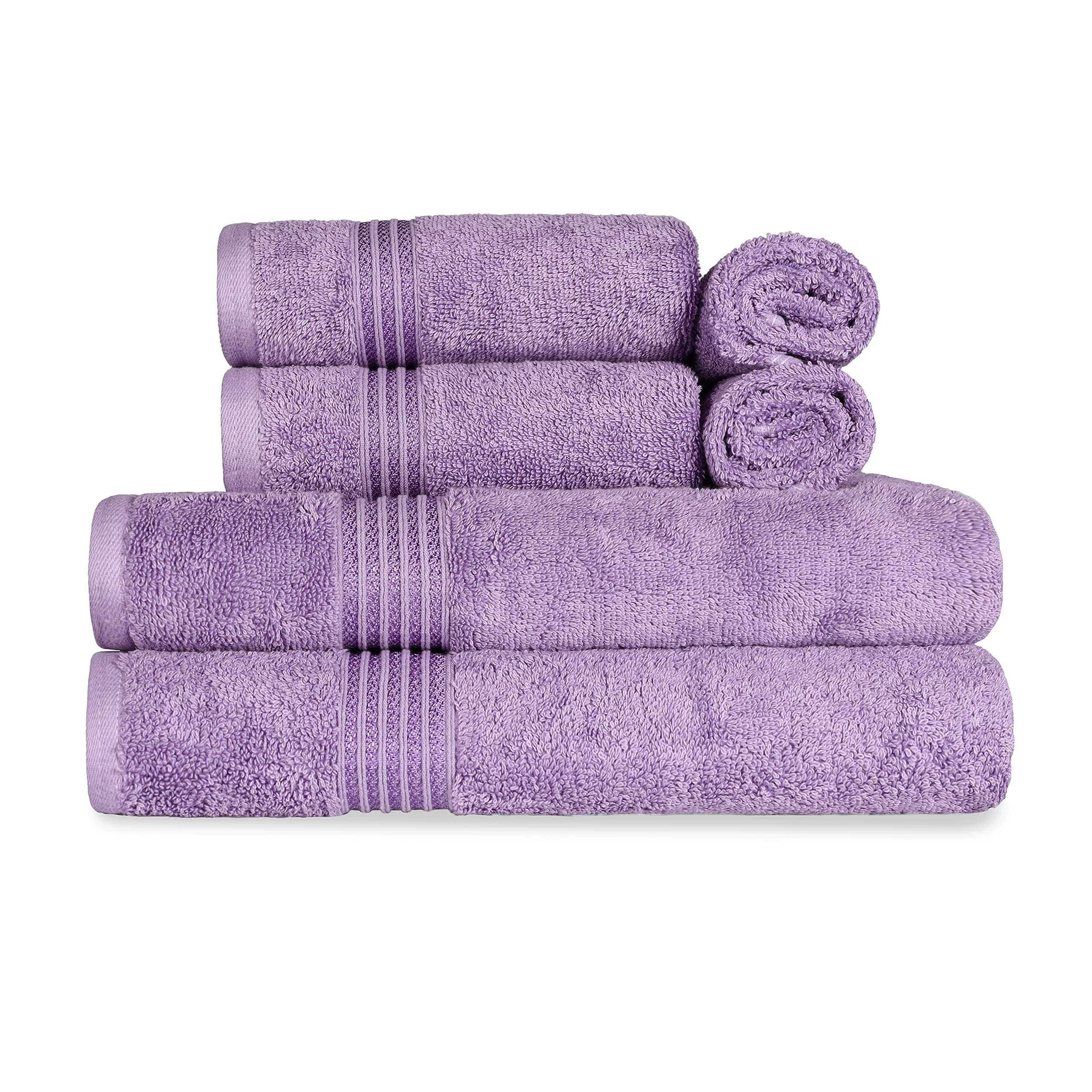 SUPERIOR Egyptian Cotton 6-Piece Towel Set, Bathroom Essentials, Towels for Bathroom, Apartment, Airbnb, Guest Bath, Face, Hand, Bath Towels, Washcloths, Absorbent, Fast Drying, Royal Purple