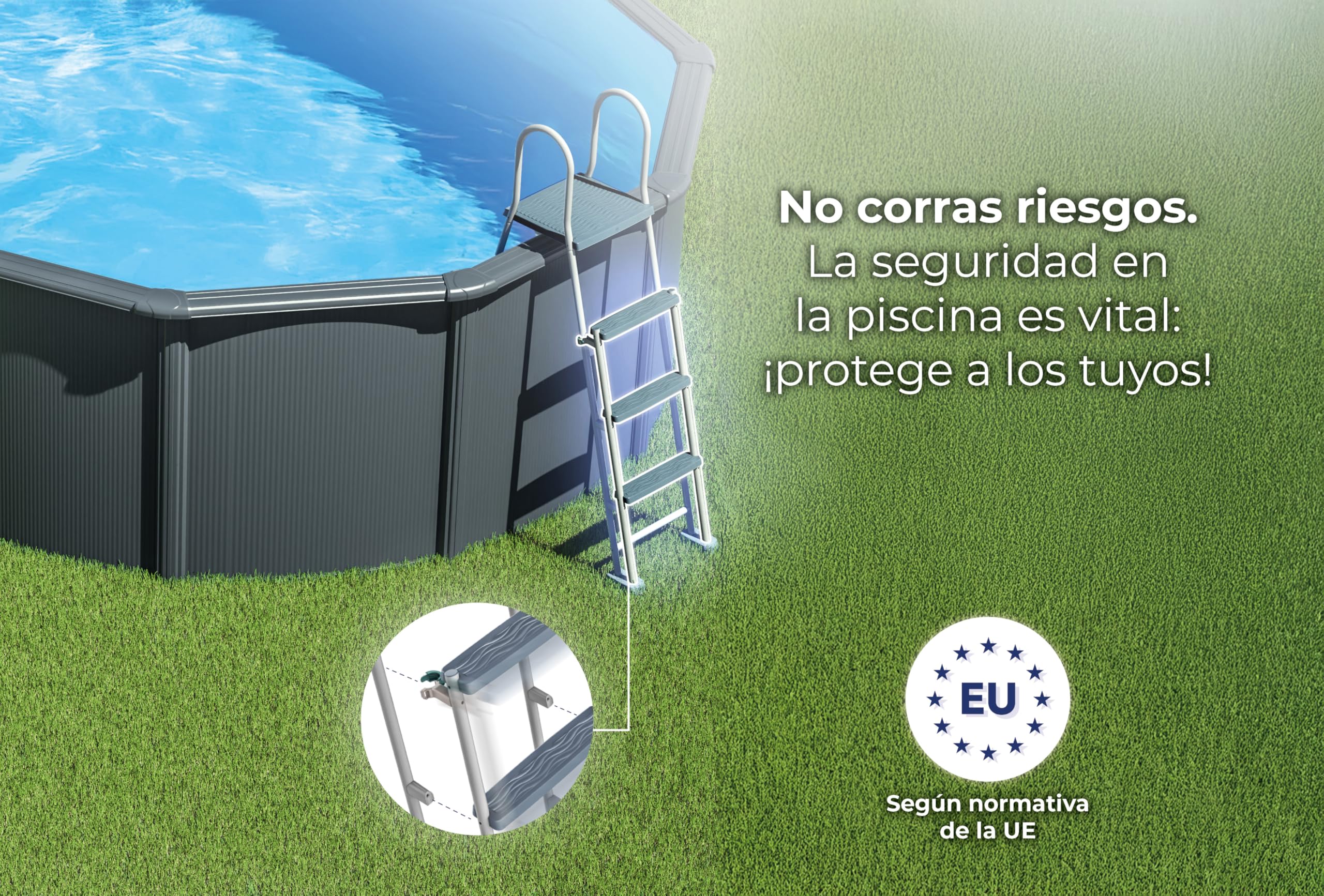 Gre KIT350GY Piscina de Acero Elevada, Redonda con Aspecto Acero Gris Grafito, Piscinas Desmontables para Jardín, 350 x 120 cm, Kea
