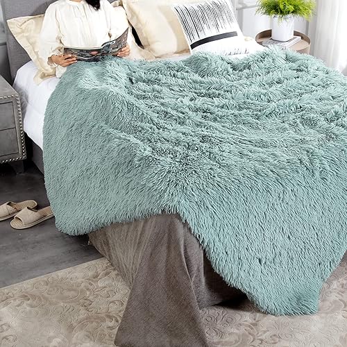 Miniatura 3 de Manta decorativa extragrande de piel sintética esponjosa, tamaño matrimonial de 71 x 80 pulgadas, manta suave y ligera de lujo, acogedora manta