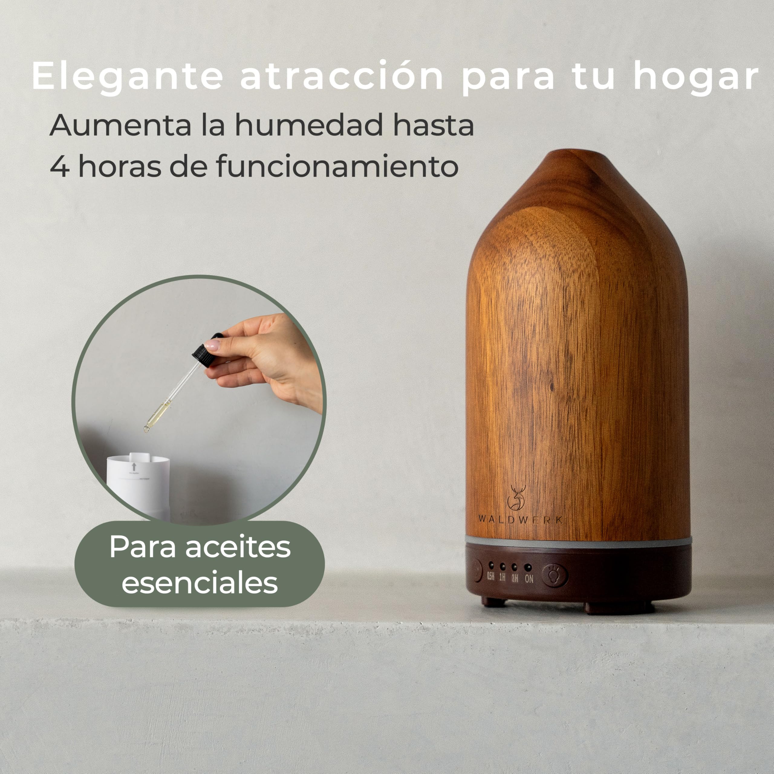 WALDWERK Difusor de Aromas (100 ml) de Elegante Madera de Acacia - Humidificador aceites Esenciales para un Ambiente Agradable - Difusor aceites Esenciales - Humidificador de Aire aromaterapia