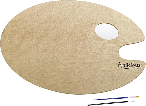 Artlicious Paleta de pintura de madera - para acrílico, óleo, acuarela - niños y adultos