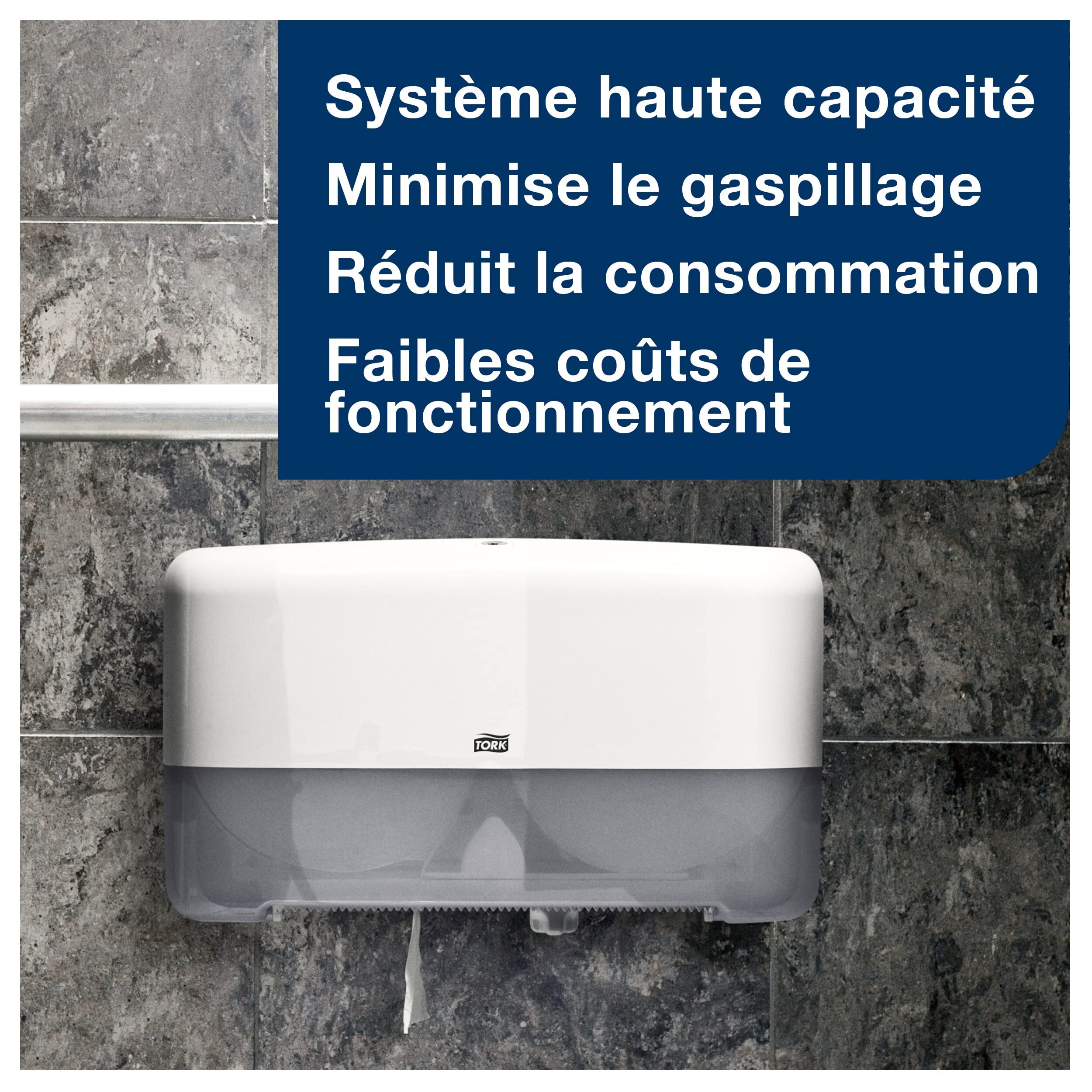 Tork Distributeur murale double pour papier toilette rouleau Mini Jumbo blanc T2, fermé, gamme Élevation, 555500
