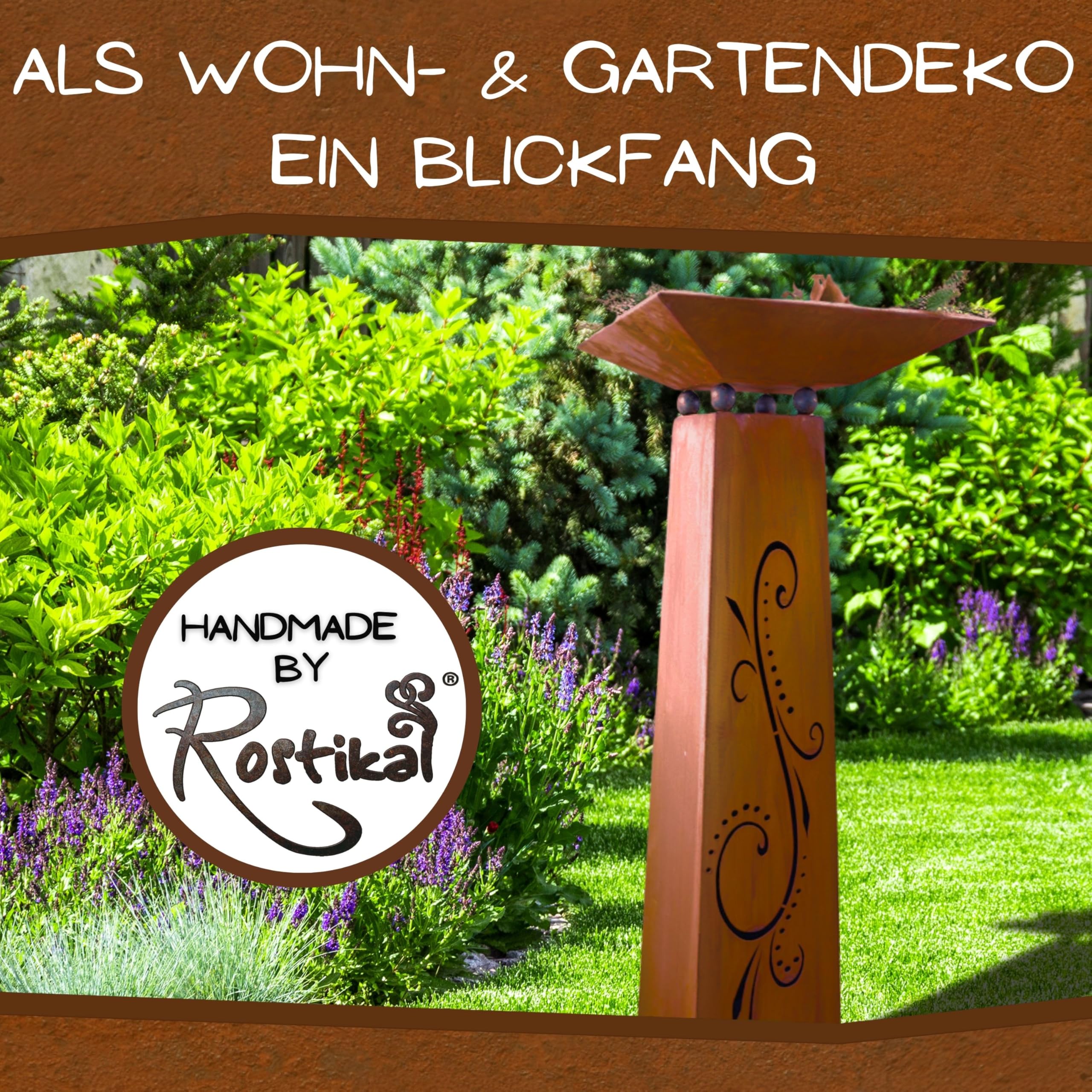 Rostikal Blumensäule mit Pflanzschale Höhe 115 cm Schale 40 x 40 cm Gartendeko Rost Vintage Deko