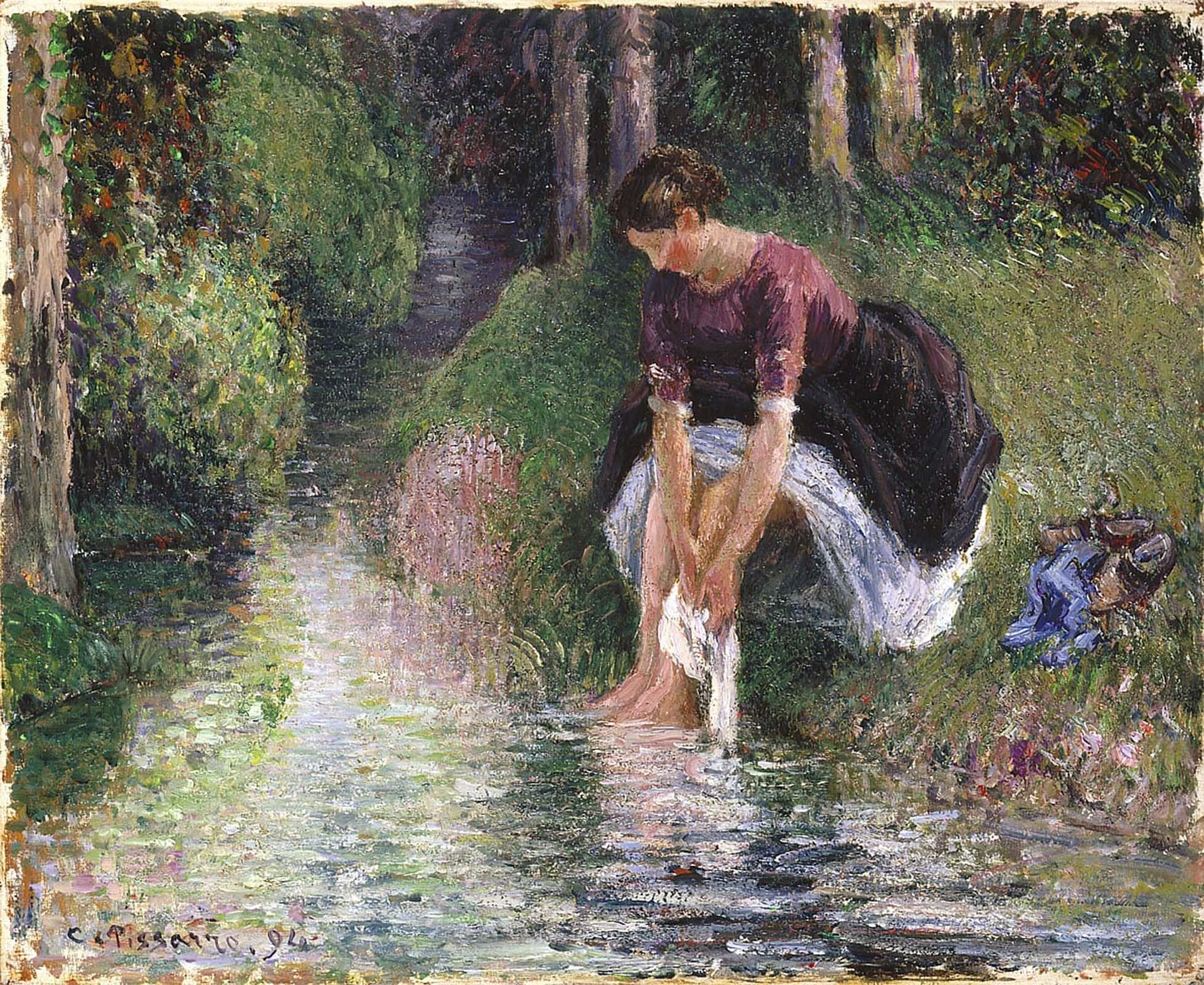 Posteriik No Frame Vintage Art Print Images Pictures Print Woman Washing Her Feet In A Brook By Camille Jacob Pissarro Modern Colour Posters For Office Home Decor 60X90cm