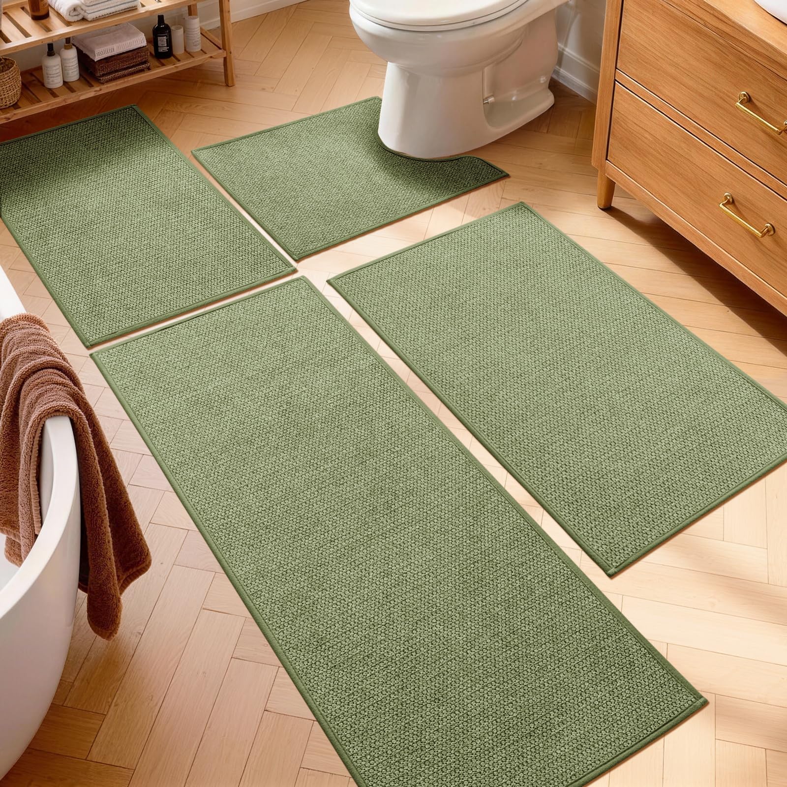 YIHOUSE Green Bathroom Rug Set
