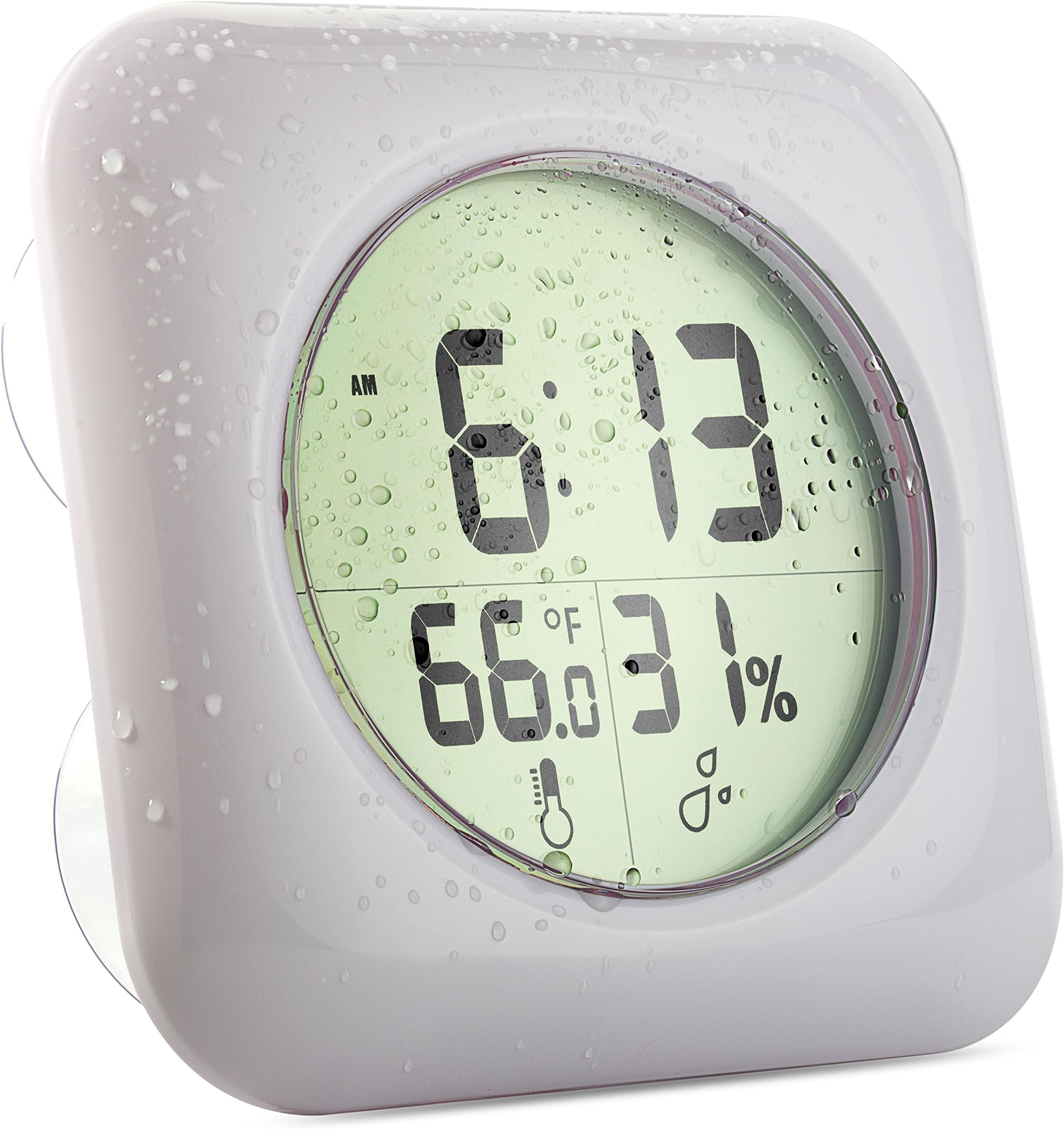 Cirbic Shower Clock Large with Suction Cups - Water Resistant Bathroom Clock displays time, Temperature and Humidity