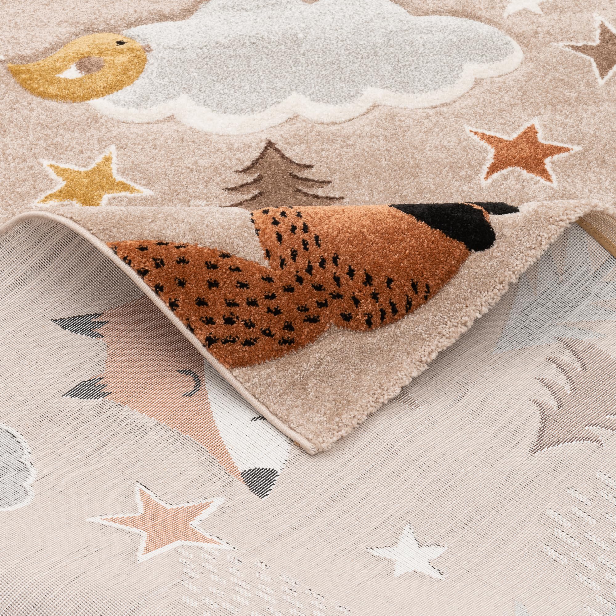 Pergamon Kinderzimmer Teppich Kurzflor Maui Kids Fuchs und Bär Beige Braun in 5 Größen