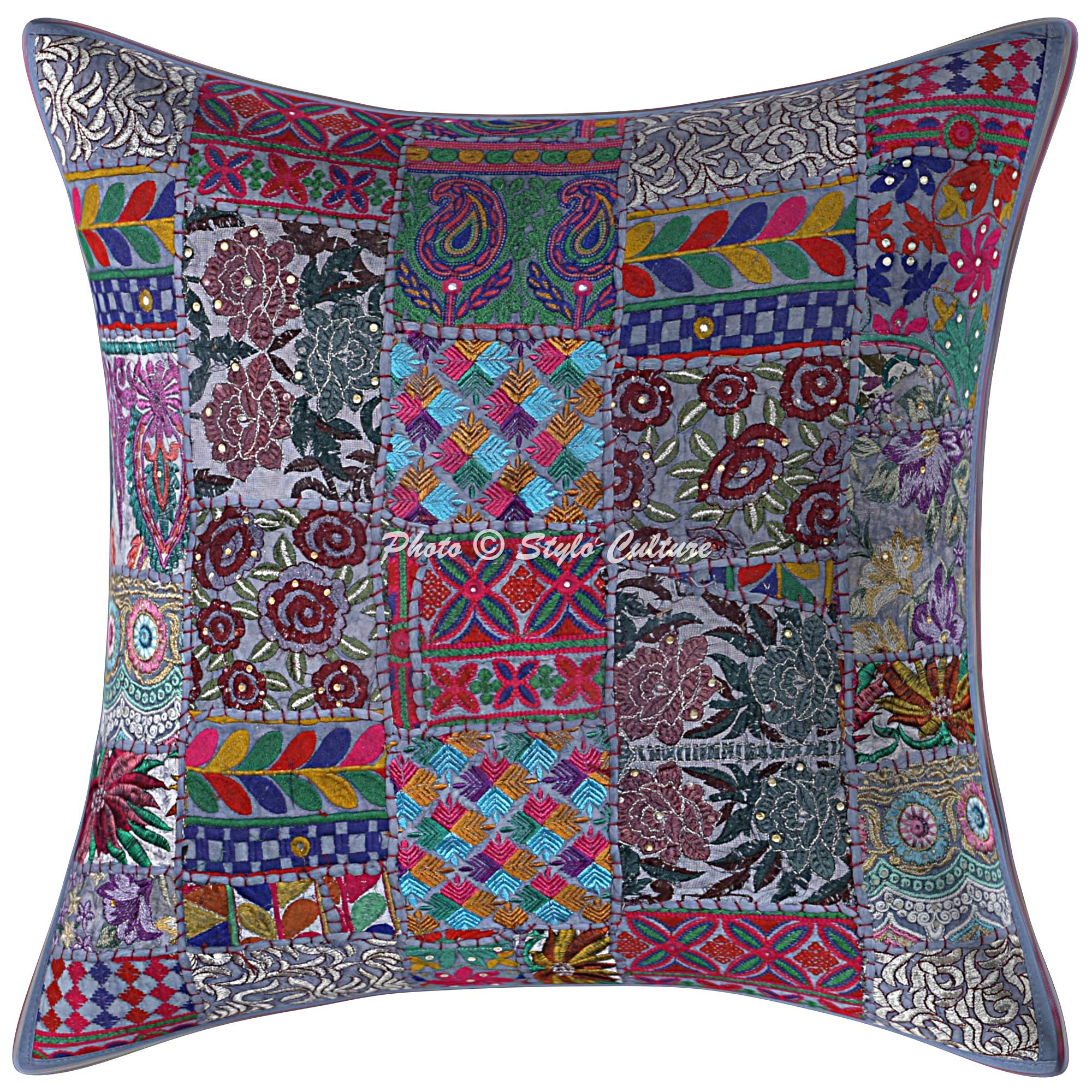 Stylo Culture Etnische Sierkussens Covers Bruin Vintage Stof Patchwork Woonkamer Scatter Kussenslopen 16x16 Katoen Vierkant Traditionele Bloemen 40x40 cm Kussenslopen (Set van 2 stuks