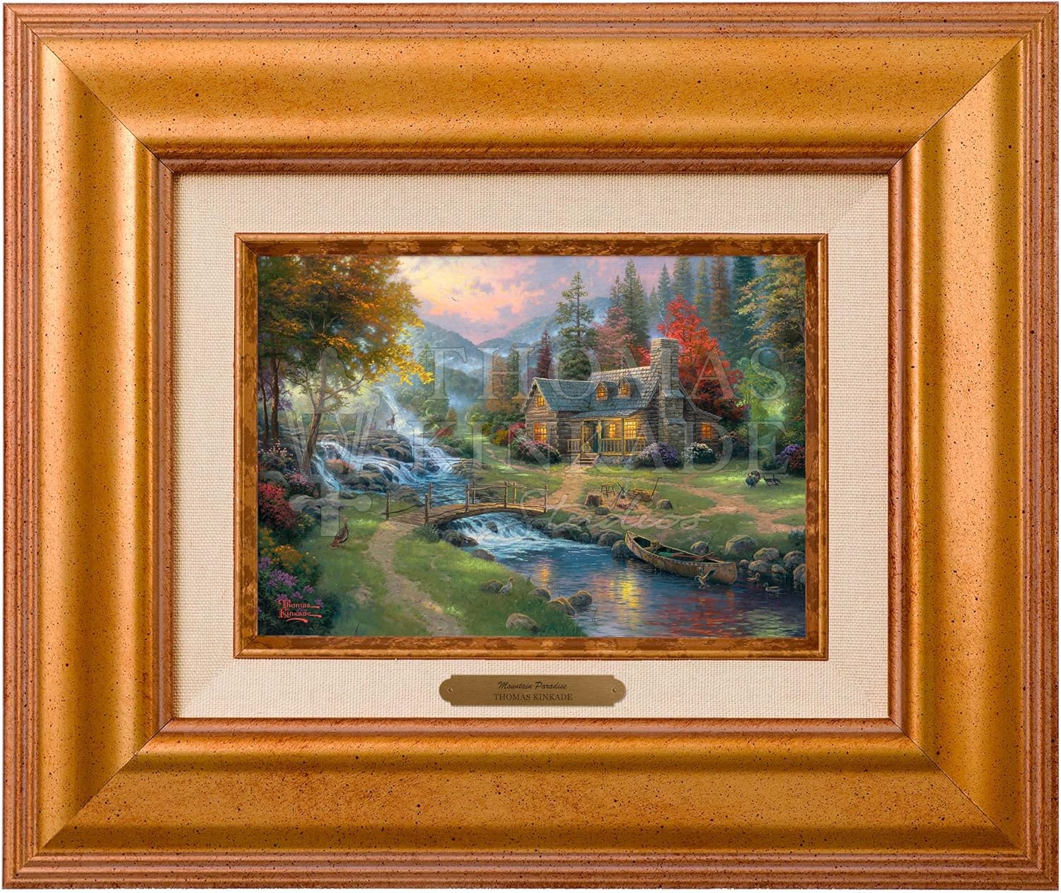 Thomas Kinkade Mountain Paradise 14" x 14" Gallery Wrapped Canvas Art | Frameless Room Wall Art | Certificate of Authenticity Included