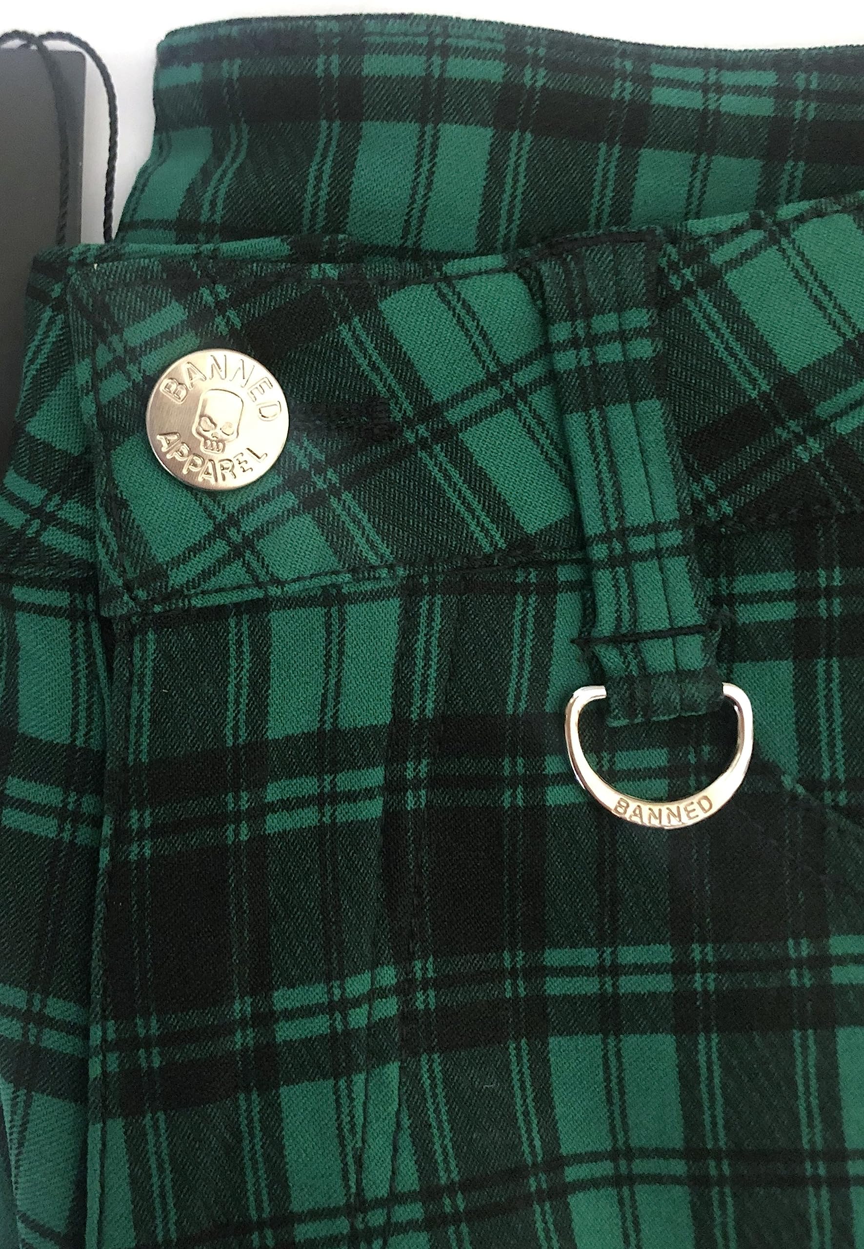 Röhrenhose Karo Hose Damen Karierte Hosen Punk Emo Alternative Mode, Grün, XL