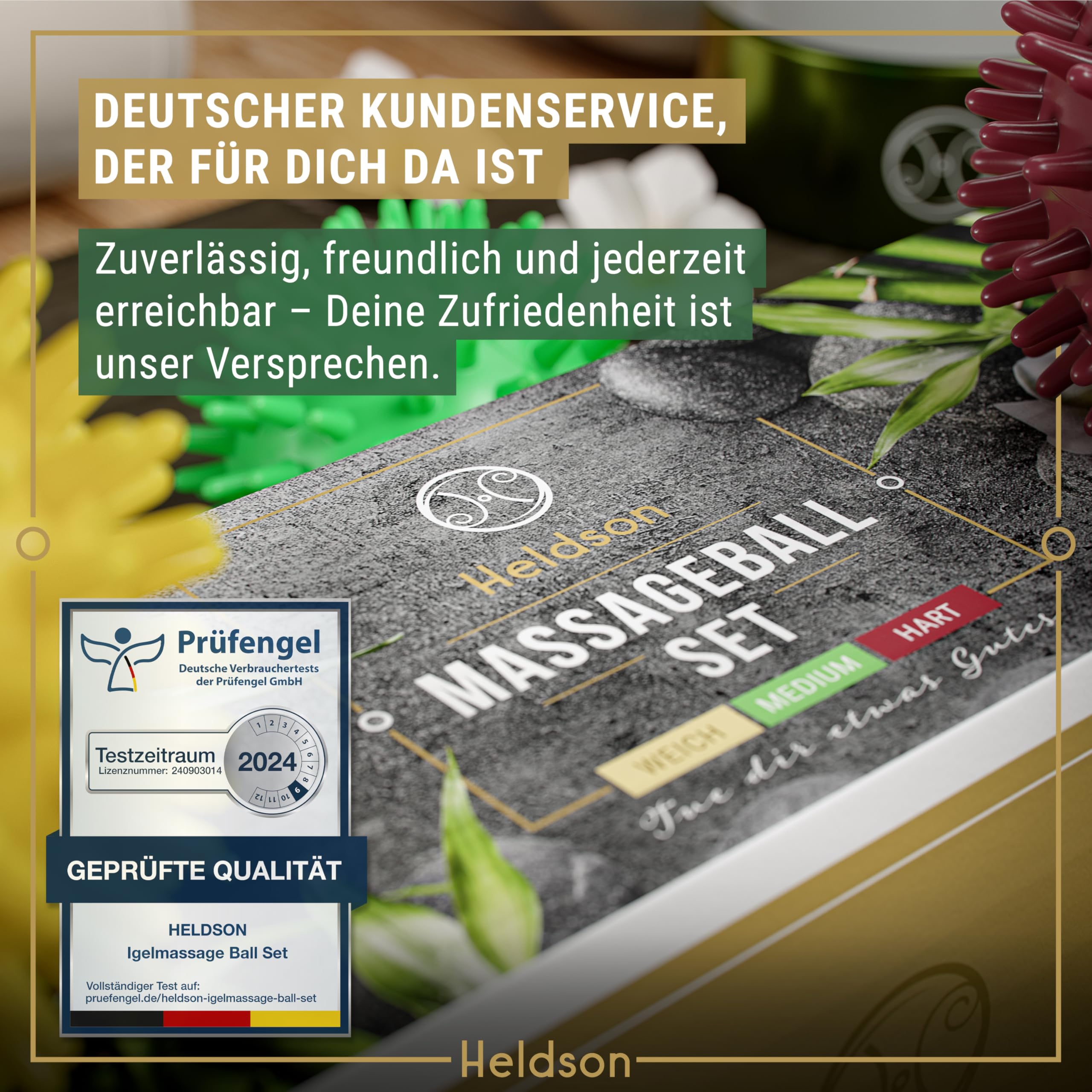 HELDSON® Zestaw piłek do masażu premium [3 stopnie twardości] – piłka do masażu stóp z jeżem twarda, miękka – piłka z wypustkami – małe piłki do masażu powięzi – piłka do masażu powięzi – piłka do