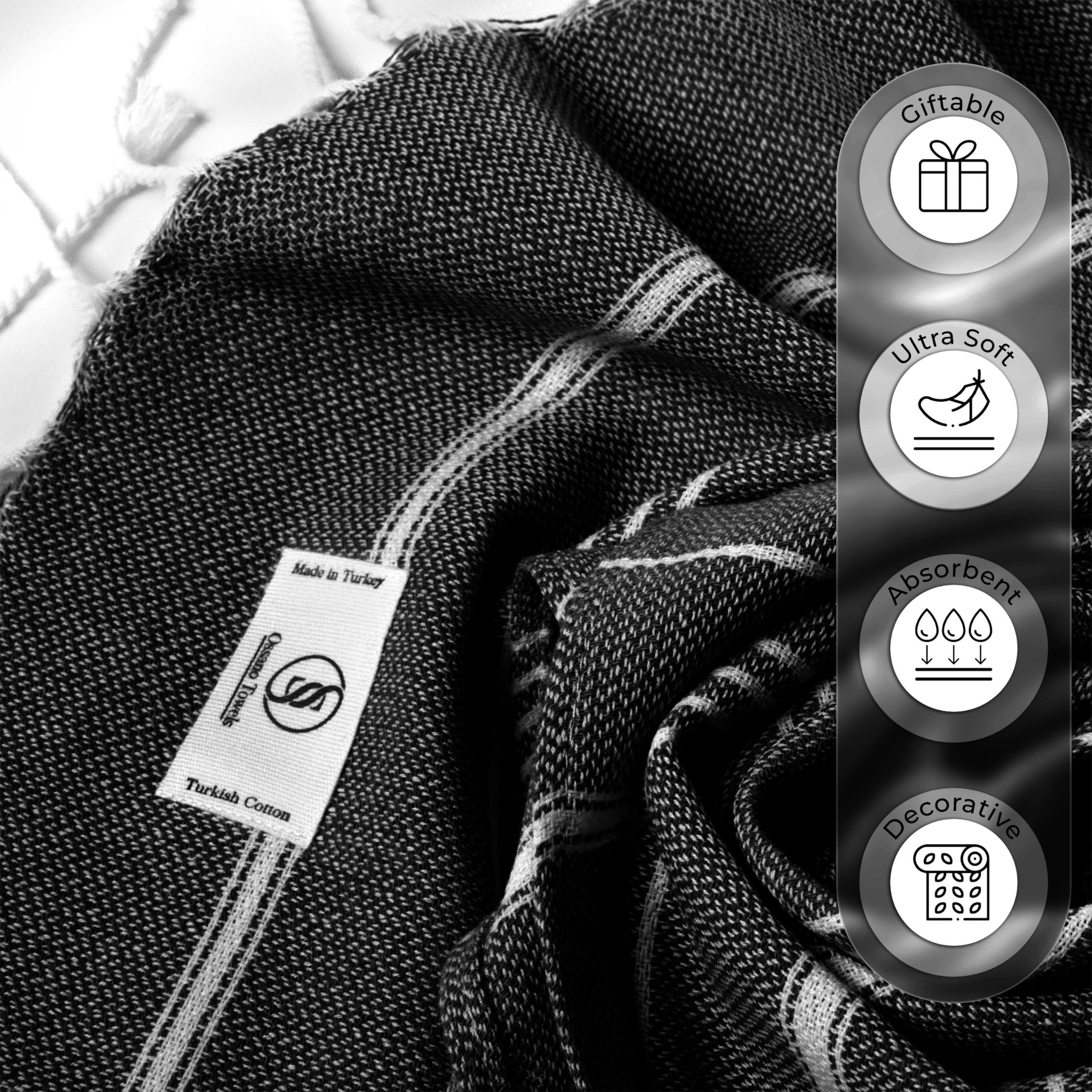 Ossano Towels Classic Sultan Series - Juego de 2 toallas de mano turcas (18 x 40 pulgadas), color negro