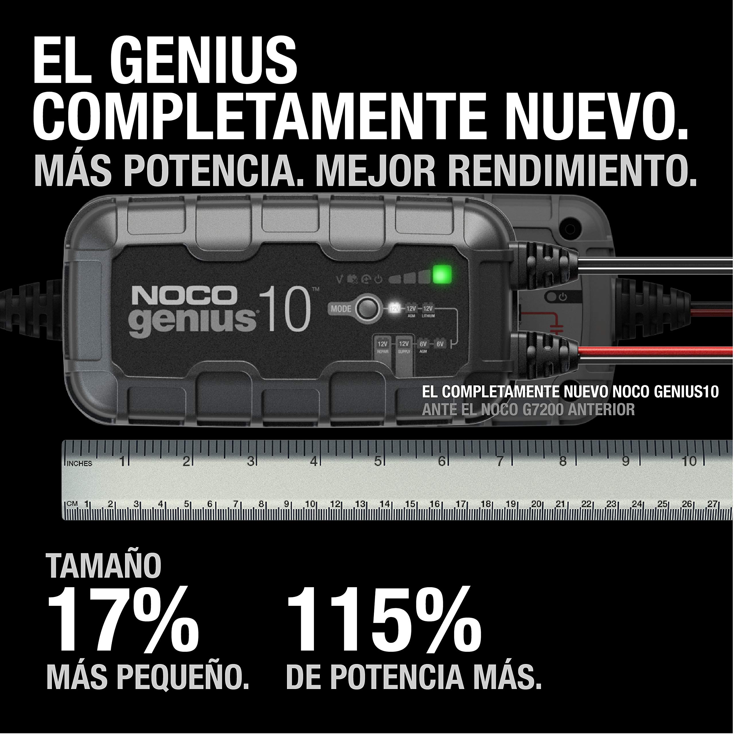 NOCO GENIUS10: Cargador Inteligente de baterías 10A 6V/12V – Mantenedor automático y desulfatador – Protección contra sobrecarga y compensación térmica – para baterías de Plomo y Litio