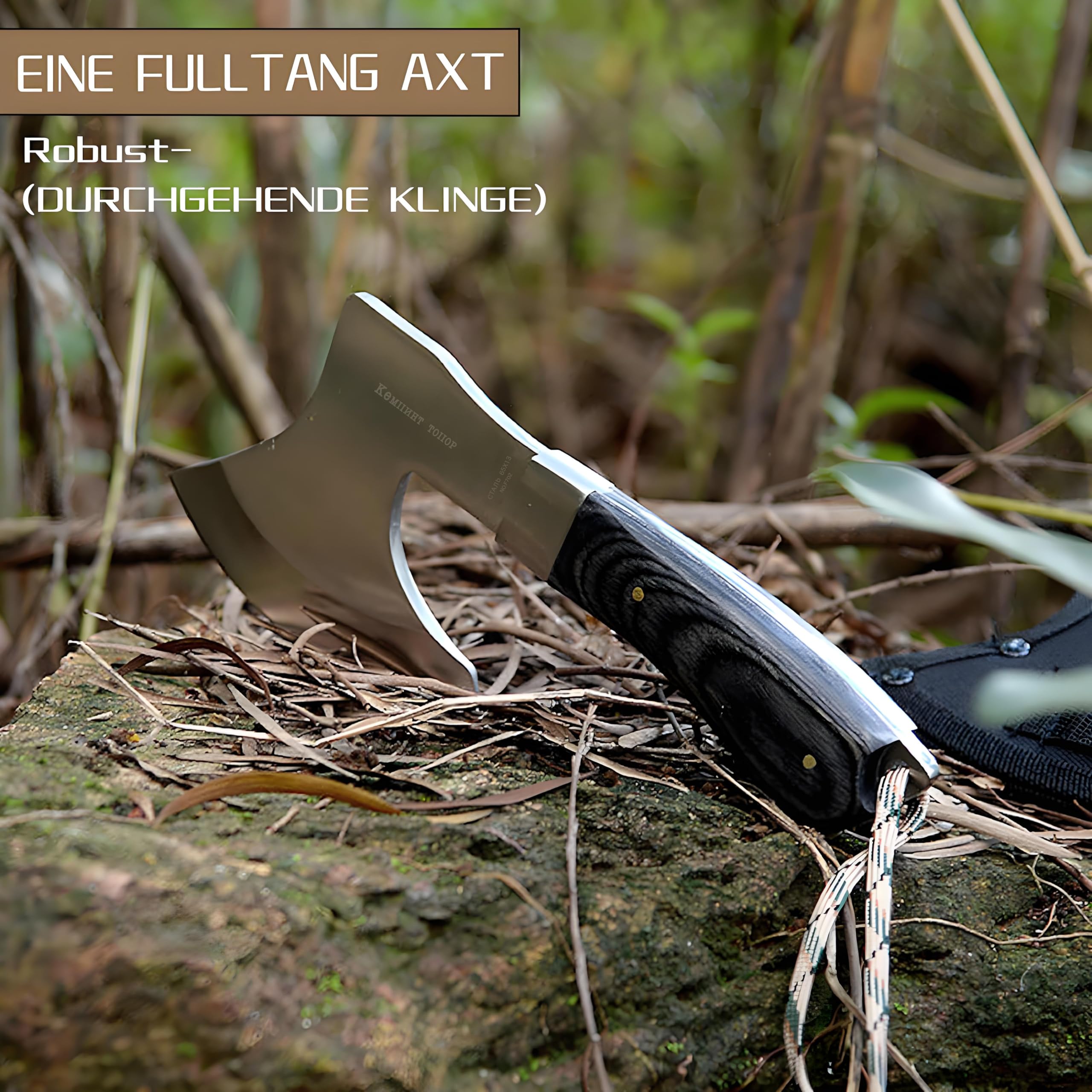 Omesio Hacha Mini Outdoor - 19,3 cm Full - Tang, Ideal para Camping, Supervivencia y Cortar Madera - Robusta (C043)