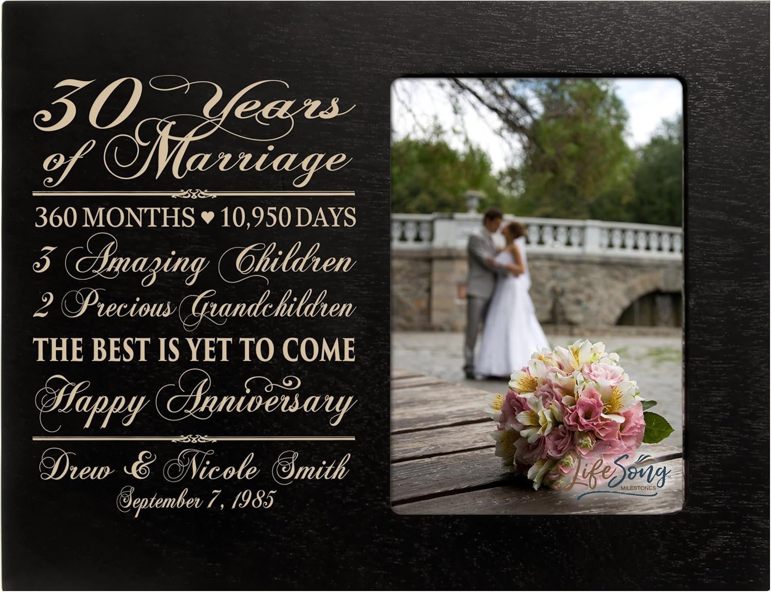 LifeSong Milestones Personalized Thirty Year for her him Couple Custom Engraved Wedding Gift for Husband Wife Girlfriend Boyfriend Photo Frame Holds 4x6 Photo (Black)