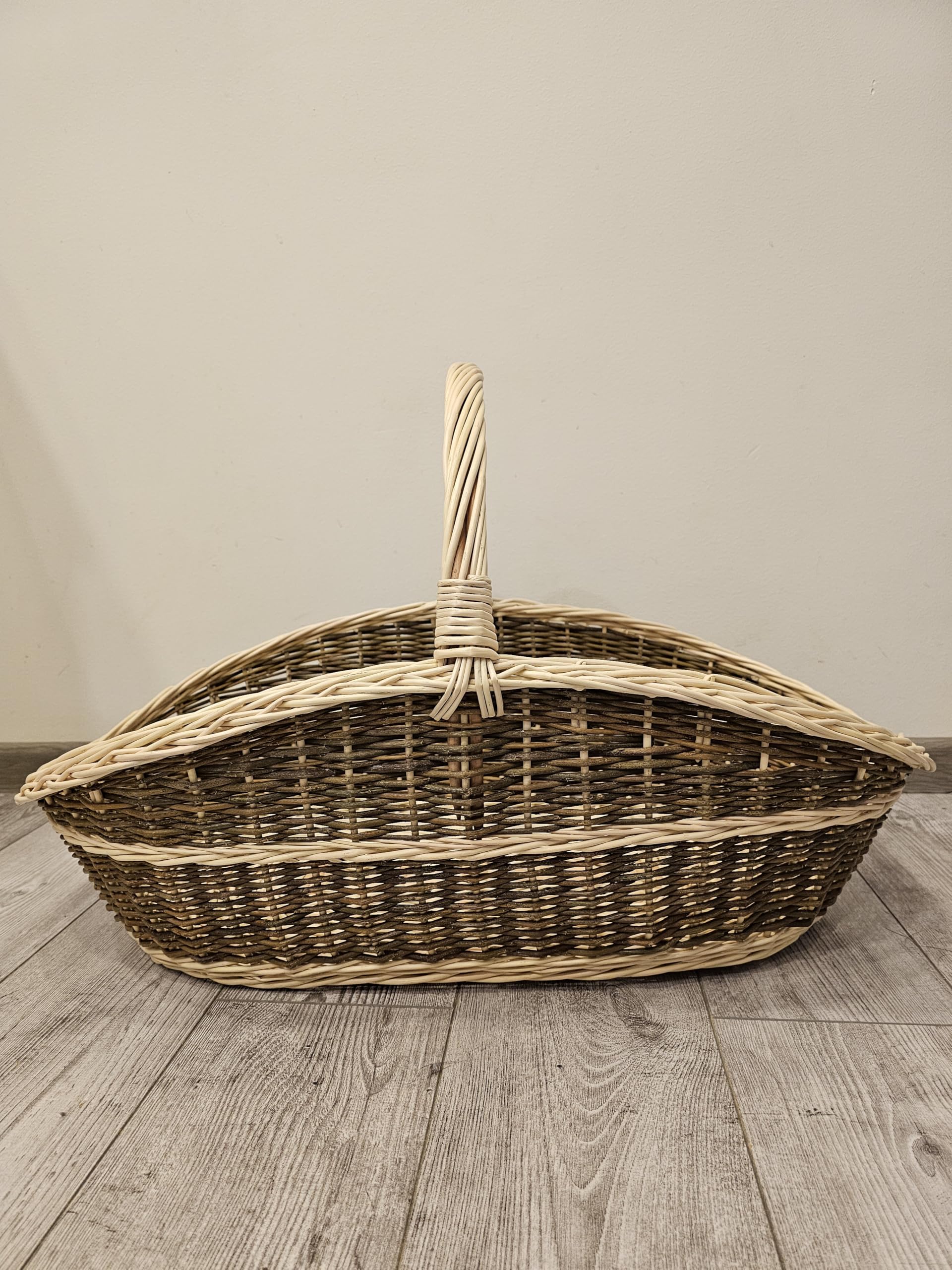 Cesto di vimini molto grande, in due colori, robusto tappeto per foraggiamento e raccolta di fiori, 64 x 35,1 x 21,8 cm