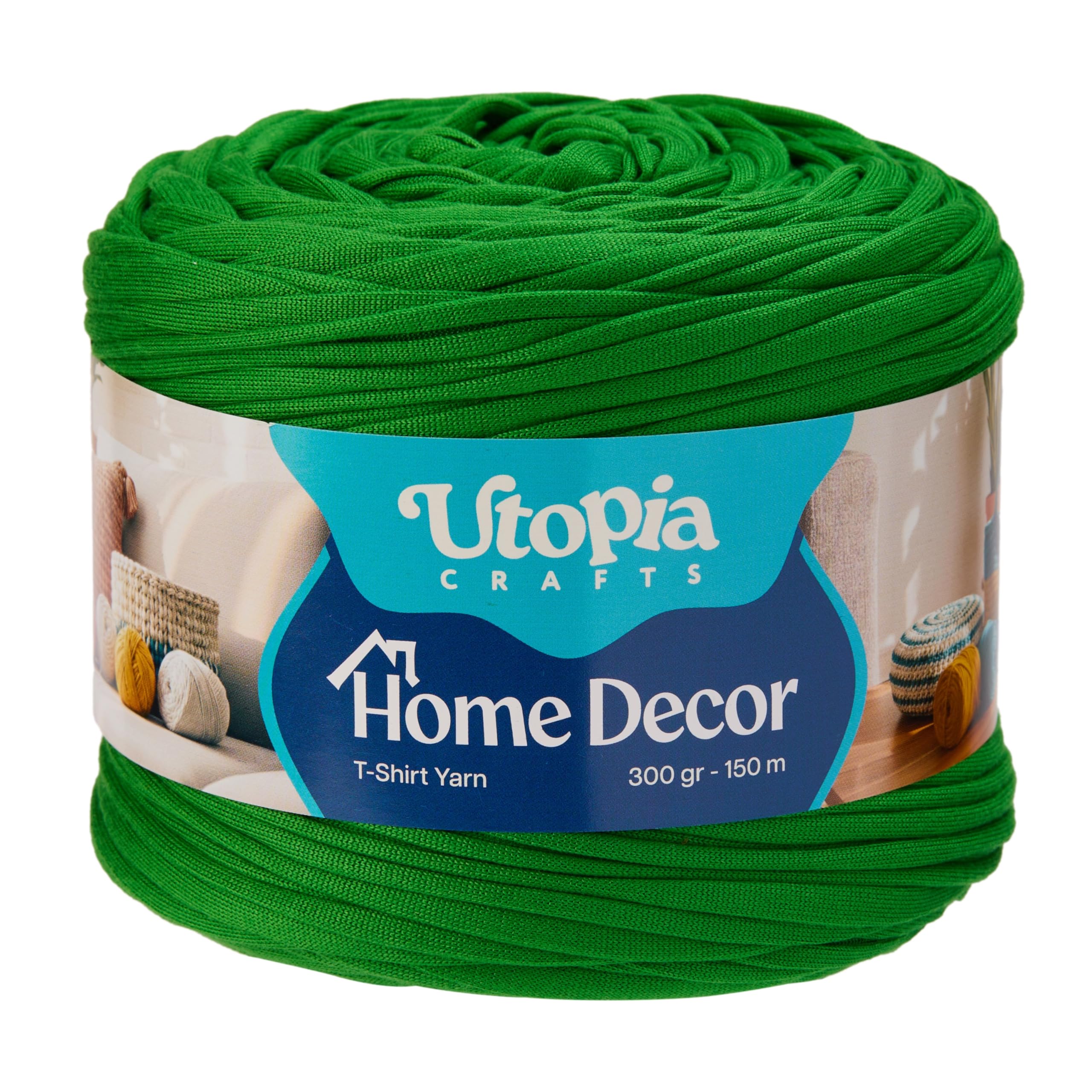 Utopia Crafts T-Shirt Yarn for Crocheting Bags & Baskets - Chunky Yarn for Crochet, Tshirt Tube Ribbon, 300g 150m, 5-7mm Jersey Cord (Grass Green)