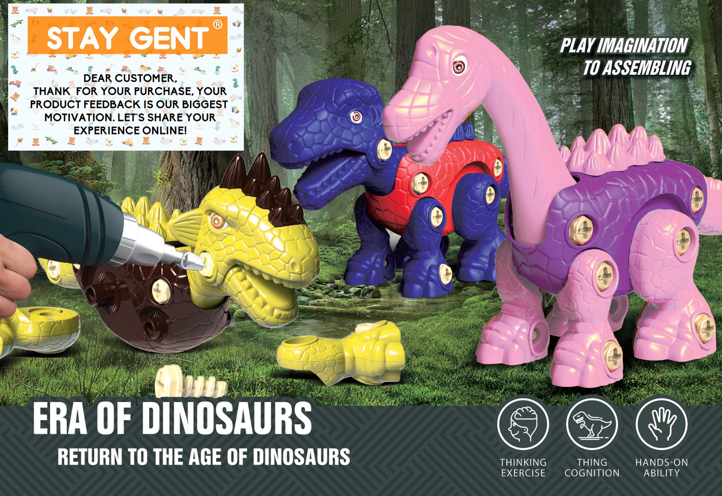 4 Dinosaures Démonter & Remonter Magnétiques – Jouet Construction STEM Avec Tournevis, Pour Enfants 3-7 Ans Garçons Filles