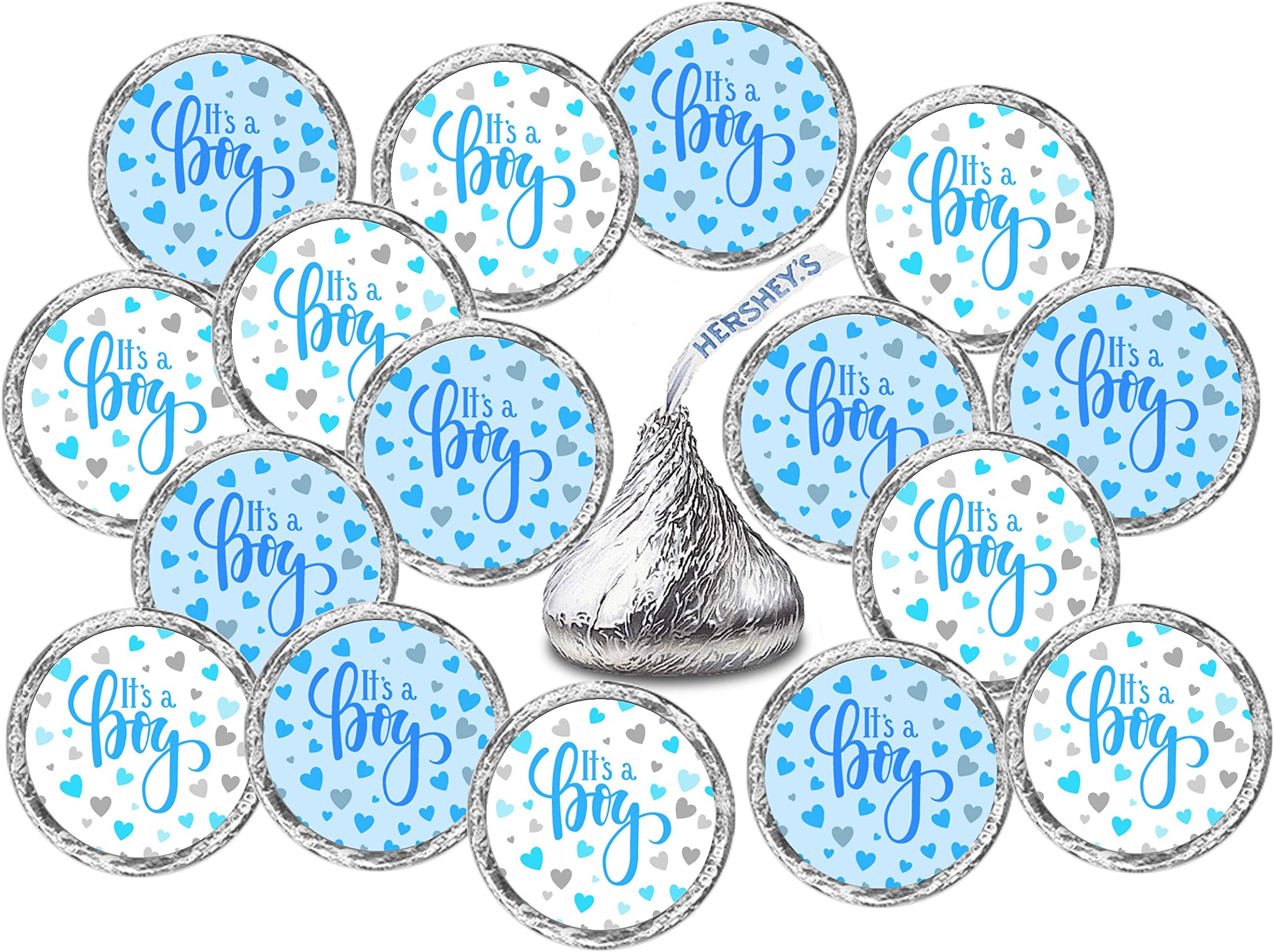 RokAPary 324 Its a Boy Blue Kisses Labels For Baby Shower Or Baby Sprinkle Party Or Event, Stickers, Wrappers, Favors