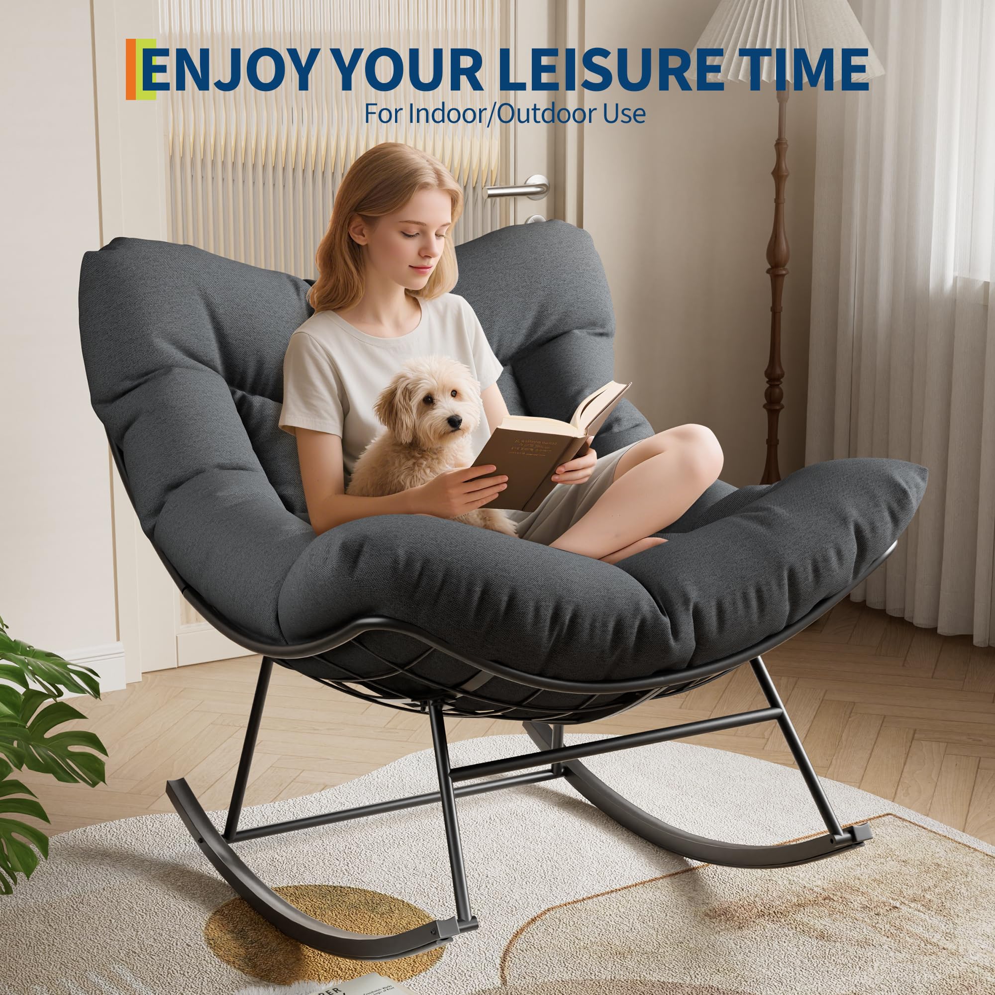 Garvee Mecedora Papasan Grande para Uso en Exteriores: Silla Huevo de Ratán Tejida a Mano, Estructura de Metal Resistente, Incluye Cojín de Secado Rápido, Resistente a La Intemperie y Cómoda, Gris