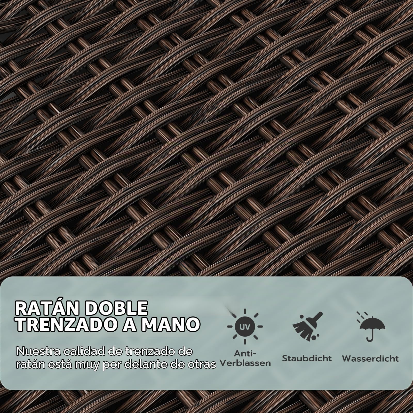 UDPATIO Sillón Ratán Jardin Exterior Reclinable, Tumbona de Jardín Ajustable 150°, con Respaldo Ajustable, Fundas + Extraíbles Cojines, Impermeable, para Interior y Exterior - Marrón