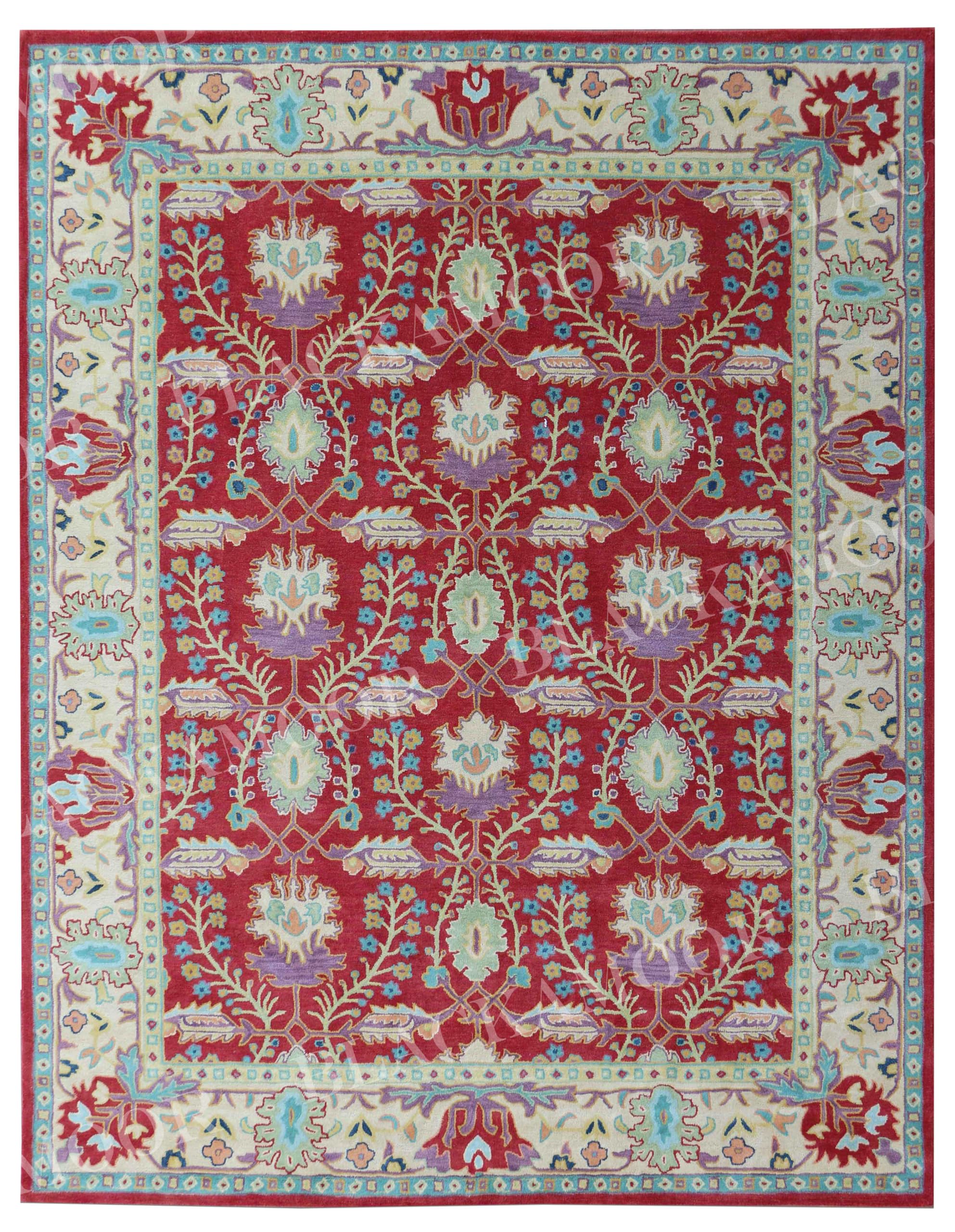 Tapis en laine rouge fait main Franklin de salon 120 x 180 cm