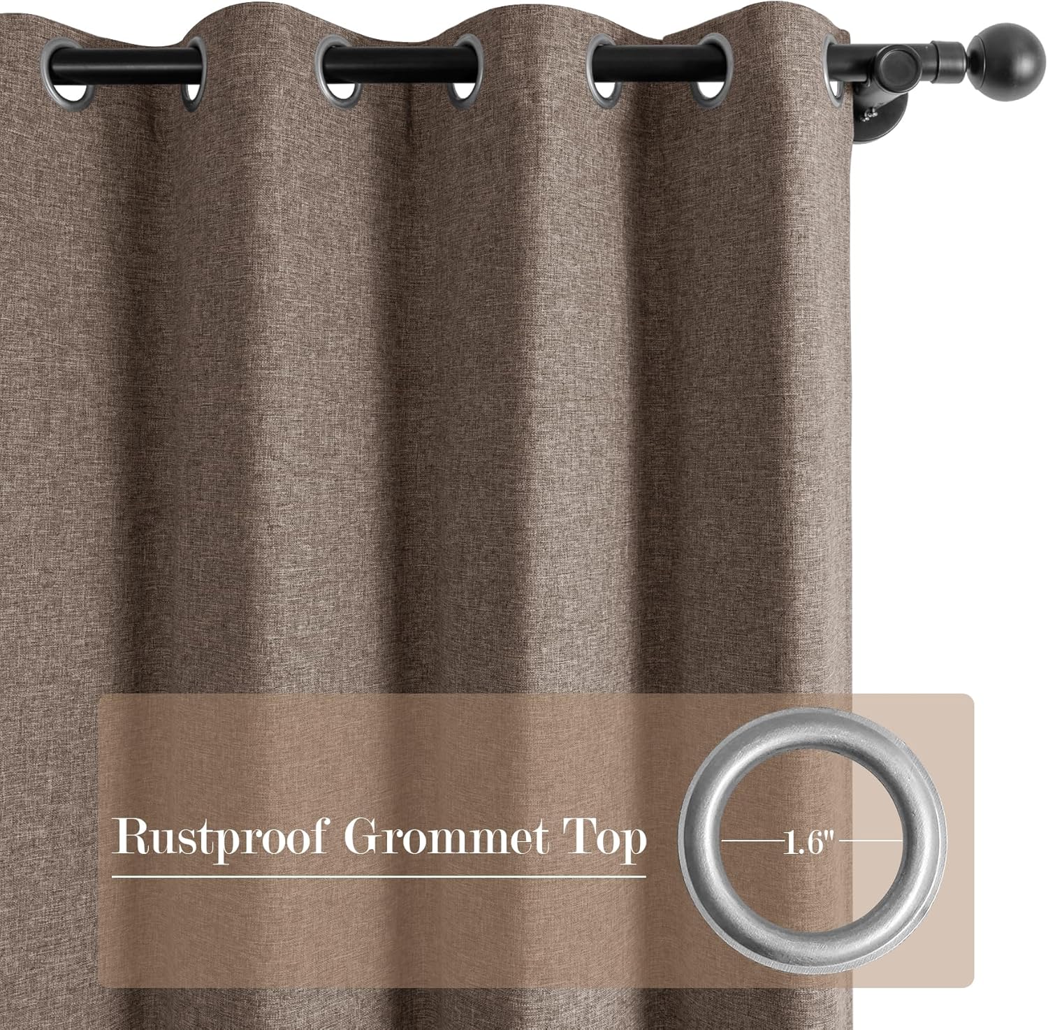 Fcosie 150 Inches Extra Wide Room Divider Draperies, Anti-Rust Nickel Grommet Drapes, Absolutely Blackout Sliding Door Drapery, Privacy Eyelet Top Curtains, 150" W by 102" L, Light Brown (1 Panel)