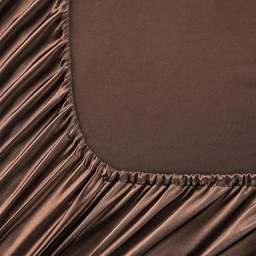 Miniatura 8 de Sábana bajera de satén, sábana bajera tamaño King, 1 pieza ultra suave con bolsillo profundo de seda, tamaño King, color verde azulado