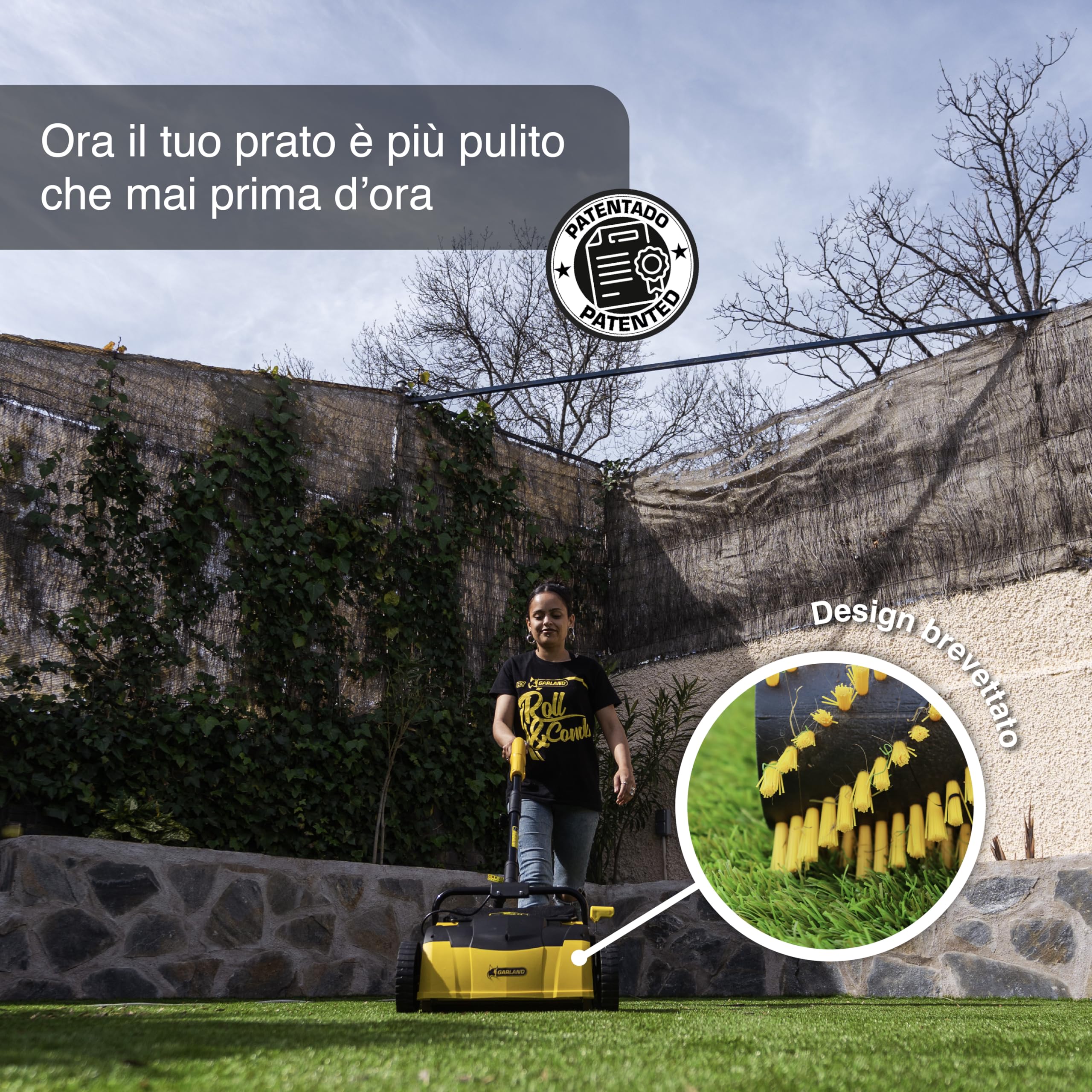 Garland - Spazzatrice per Erba Artificiale Roll&Comb 302E-V19 | 1.400 Watt di Potenza | Elettrica a Spina | 32 cm di Larghezza di Lavoro | Manubrio a Braccio Oscillante | Sacco di Raccolta da 25L