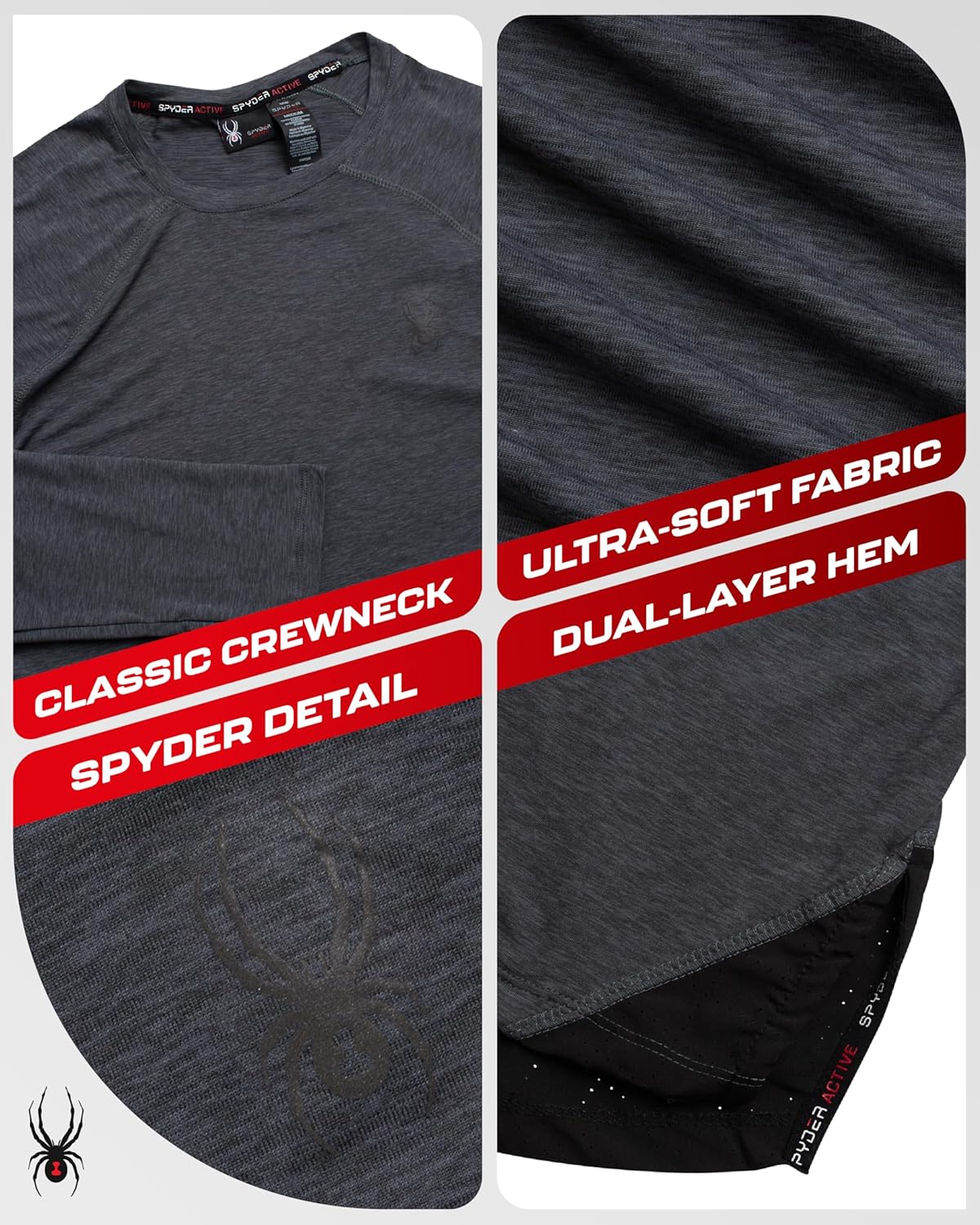 Spyder Mens Athletic Shirts - Sueded Crewneck Soft Fleece Lined Long Sleeve - Active Performance Workout Shirts for Men - Image 2