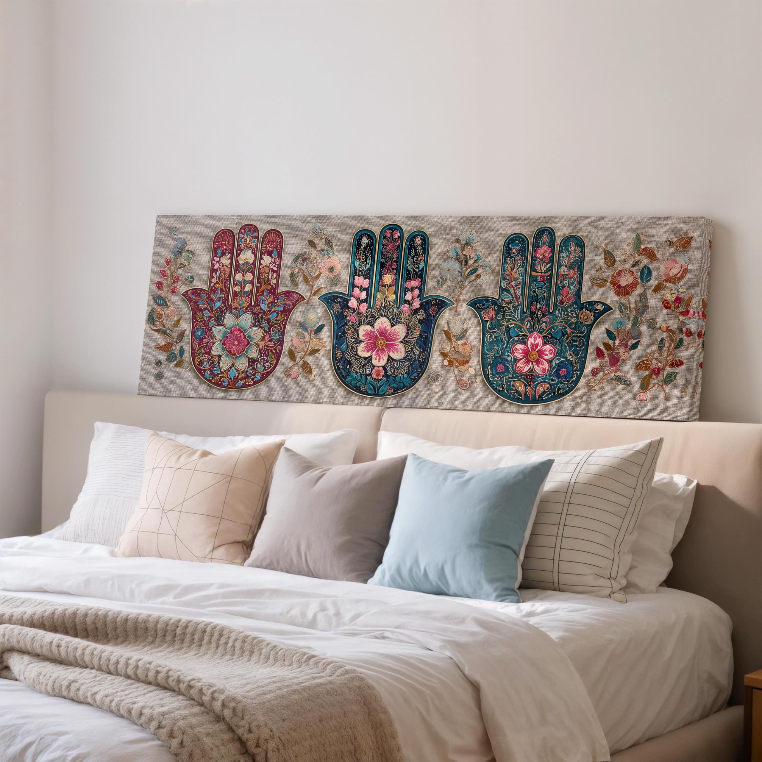 XBTYKPB Hand Wall Art, Long Narrow Canvas, Wide Panoramic Print, Large size Spiritual Decor, Boho Canvas Wall Art, Hand Painting(70x210cm/Frameless)