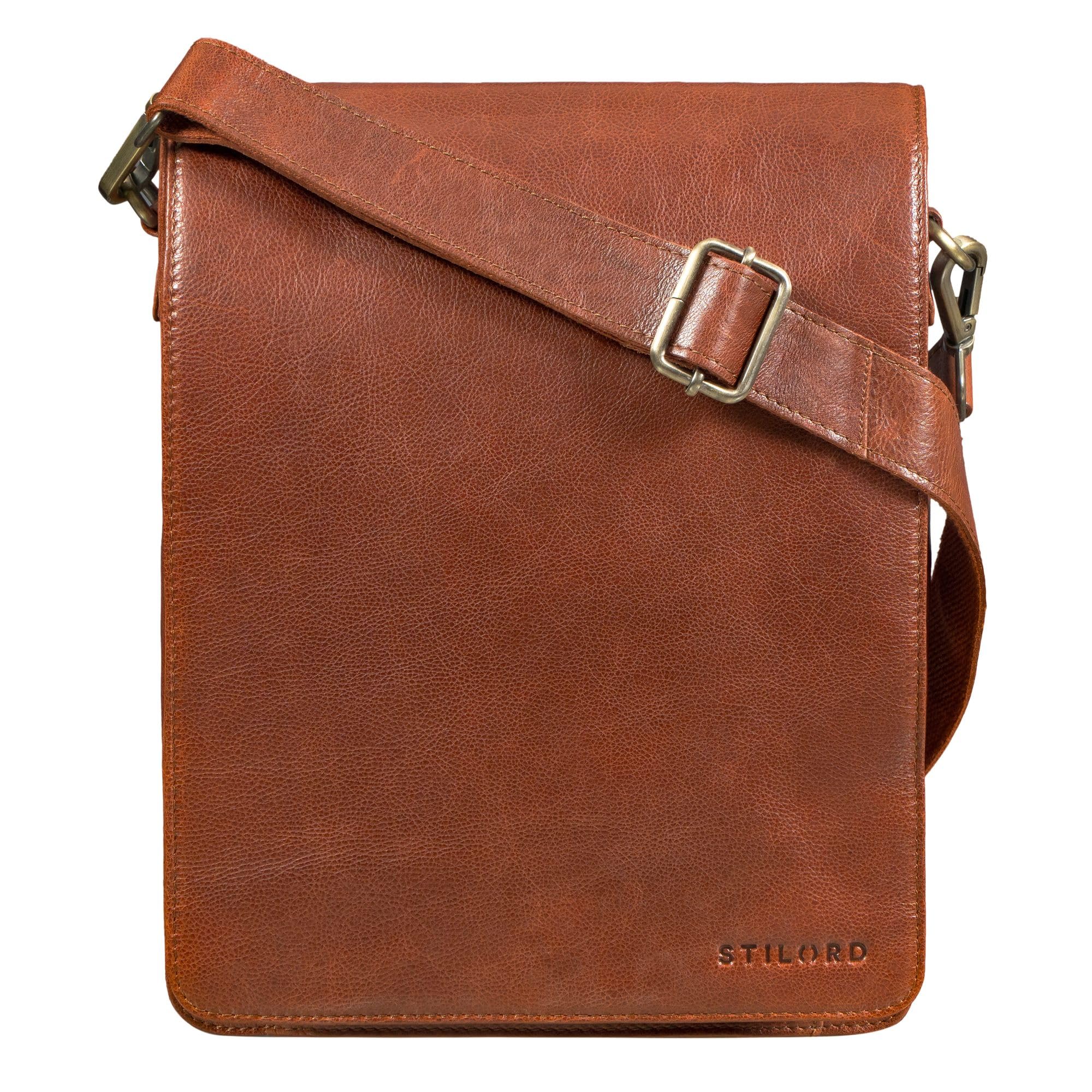 STILORD "Oxford" torba vintage torba skórzana męska na 13 cali tablet MacBook i iPad – męska torebka na ramię skórzana – torba na ramię męska DIN A4 Kolor:czarny
