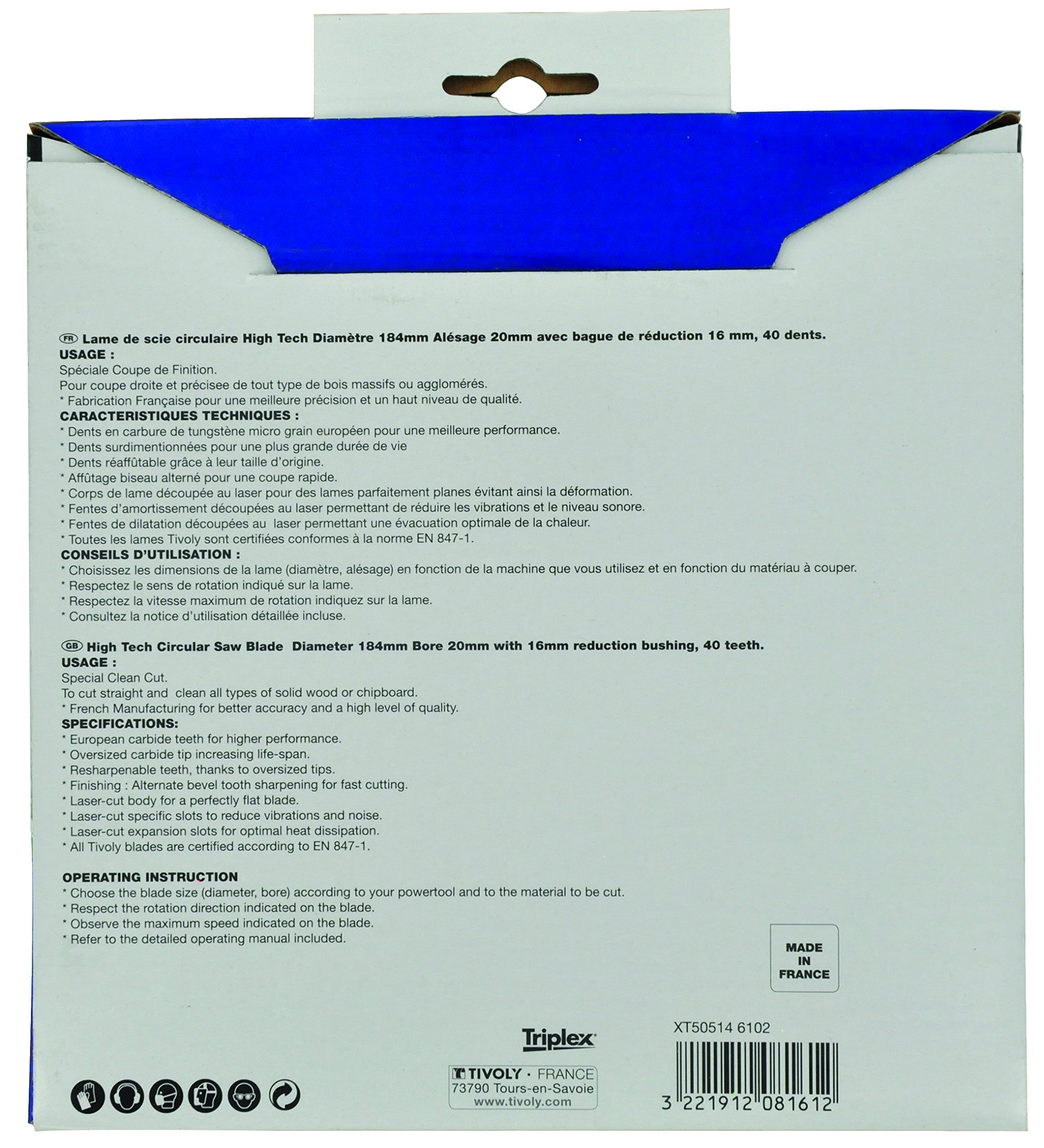 TIVOLY XT505146102 - Hojas de sierra circular portátil diámetro 184 mm eje 20 mm dientes Z40