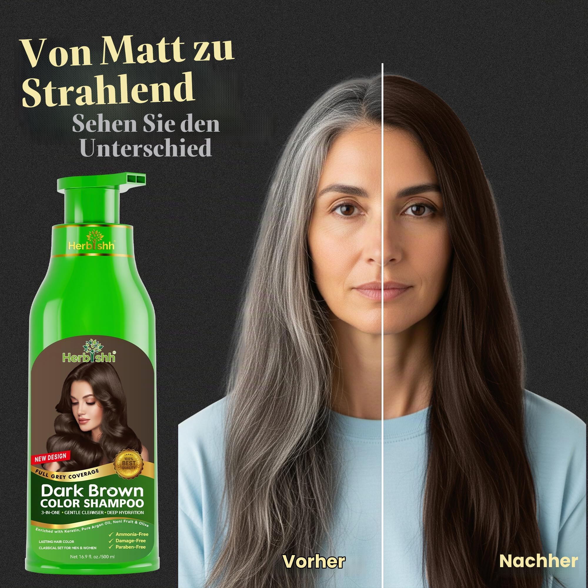 Herbishh Ultimate Hair & Color Kit (3pcs Color Shampoo Dye +1 Argan Oil Mask) Smooth & Long Lasting Shampoo for Grey Hair Men & Women Easy & Quick to Use-Combo4 (Dark Brown)