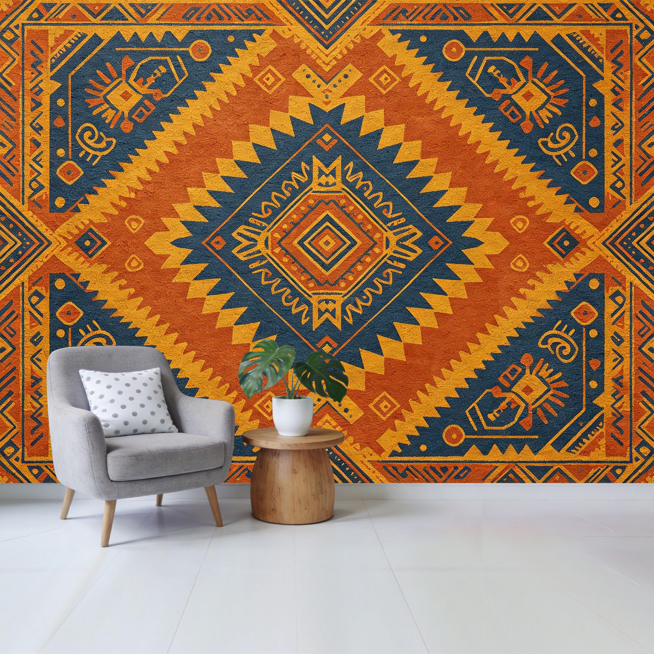 Qzlithotic Yq2605251024 Custom Size Wall Mural Aztec Geometric Tribal Pattern Western Southwestern Style Selfadhesive Wall Fabric Removable Wallpaper For Home Office Decor