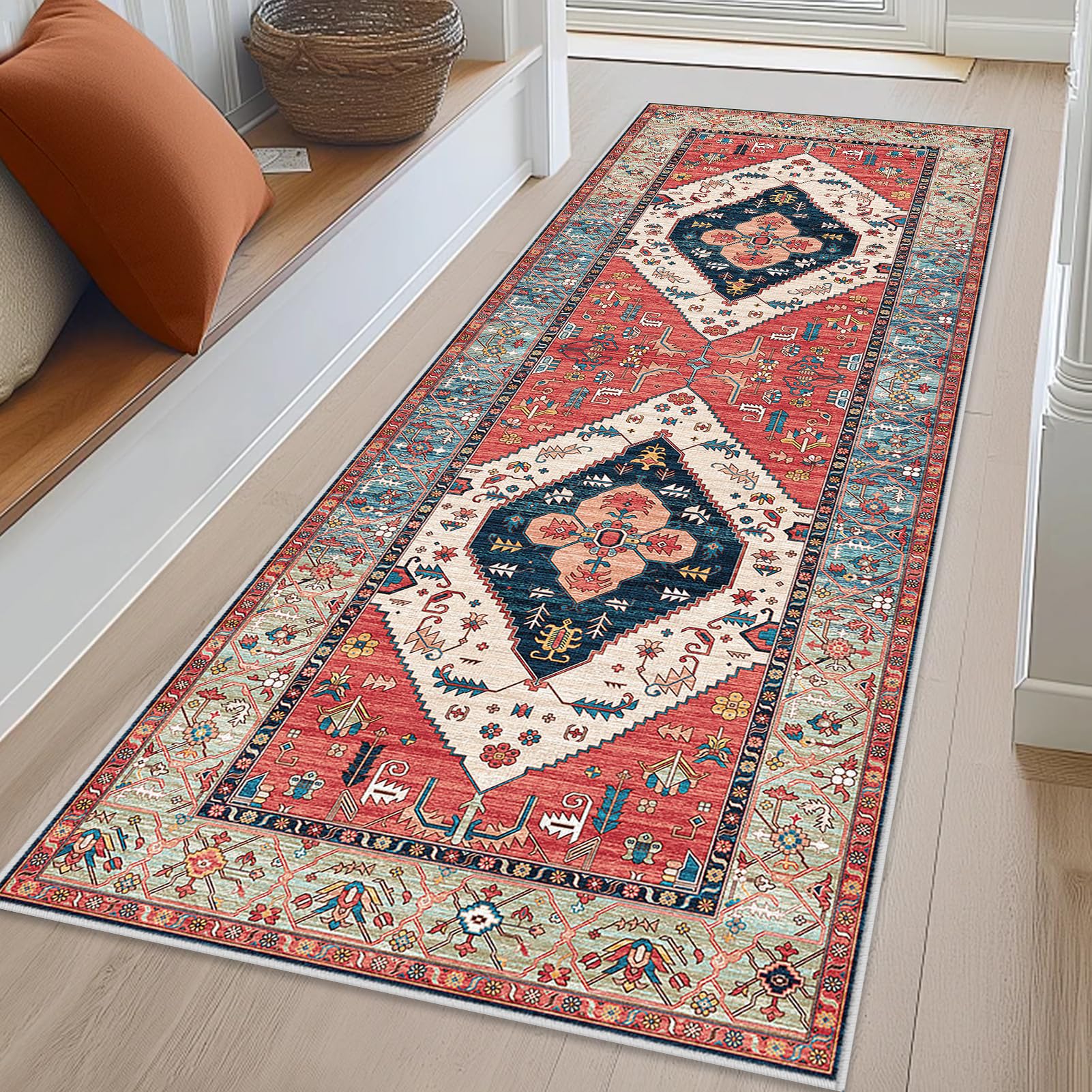 Lzrexnvofxg Color-Aa03 Hallway Runner Rugs 60 X 360 Cm Non Slip Long Vintage Hall Runners Narrow Rugs Washable Carpet Runners For Hallway Entryway Kitchen Rugs Low Pile Floor Carpet For Hallway Entryway Laundry Room
