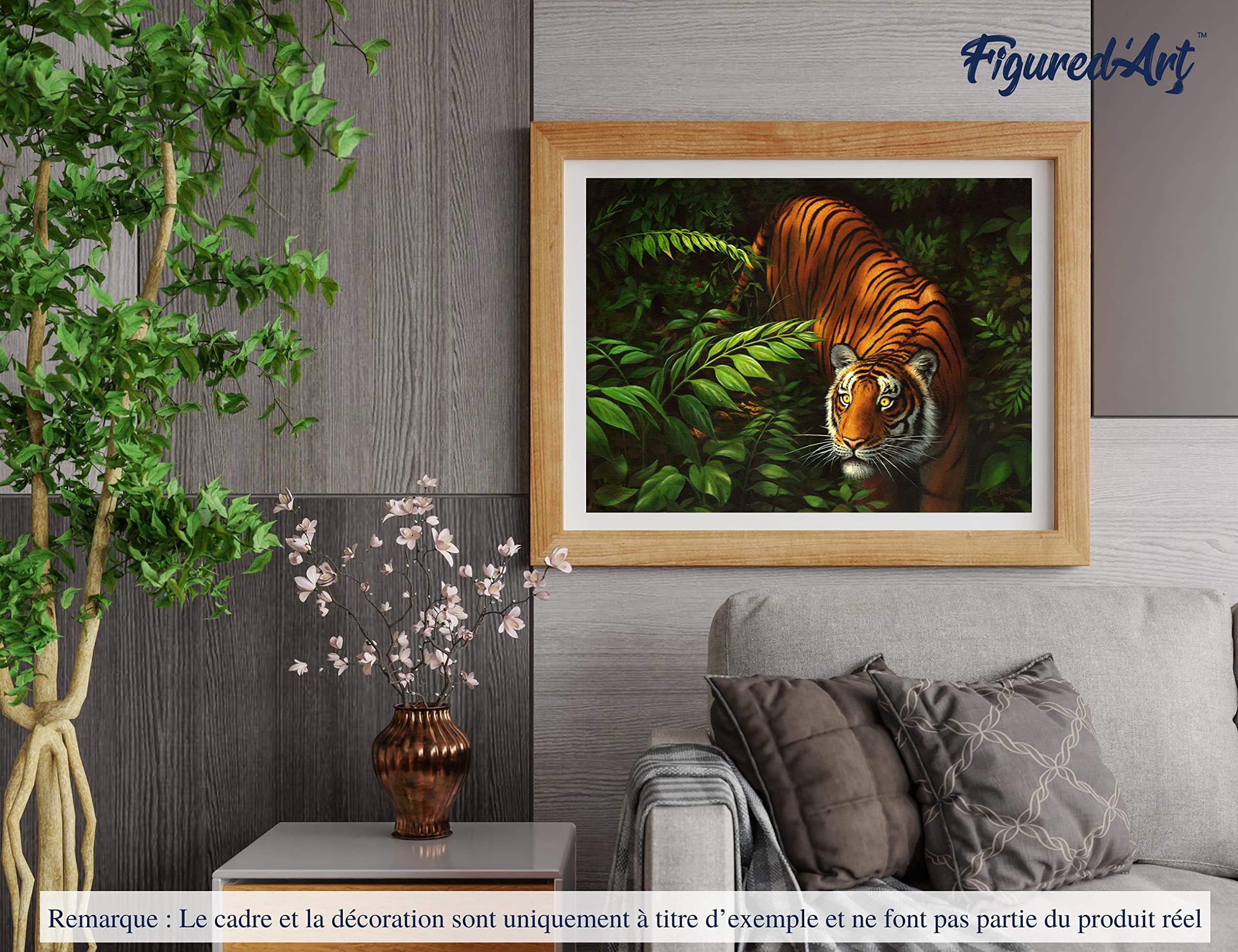 Figured'Art Malen Nach Zahlen Erwachsene Mit Rahmen Tiger im Farne - Paint by Numbers Basteln DIY Bastelset 40x50cm Leinwand gespannt auf Holzrahmen