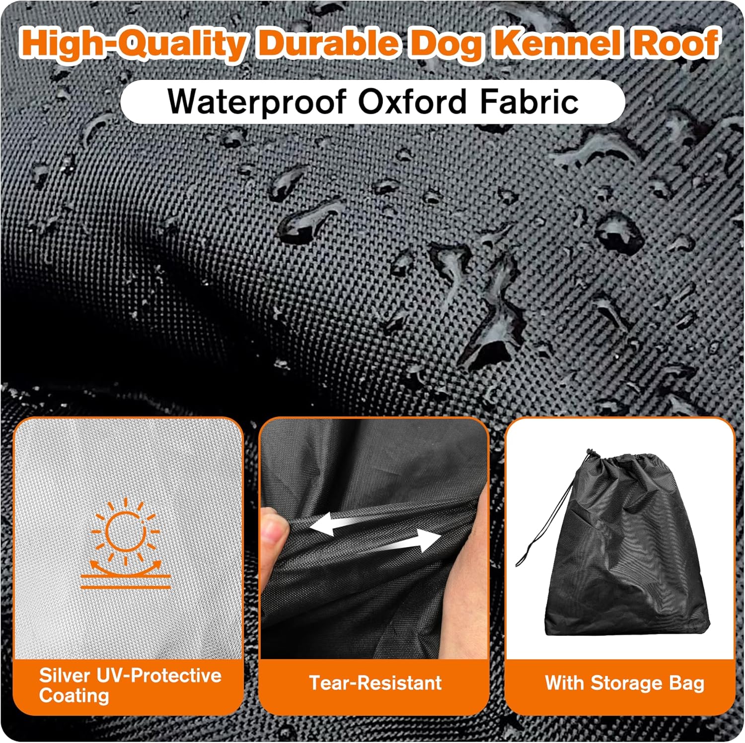 4'W X 8'L Waterproof Dog Kennel Cover Outdoor 600D Oxford Fabric Dog Kennel Roof with Silver UV-Protective Coating for Windproof, Rainproof, Sun-Protective(Covers Only)