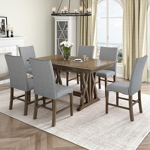 Amazon.com - LUMISOL Retro Extendable Dining Table Set with Chairs for 6 Persons, Solid Wood ...
