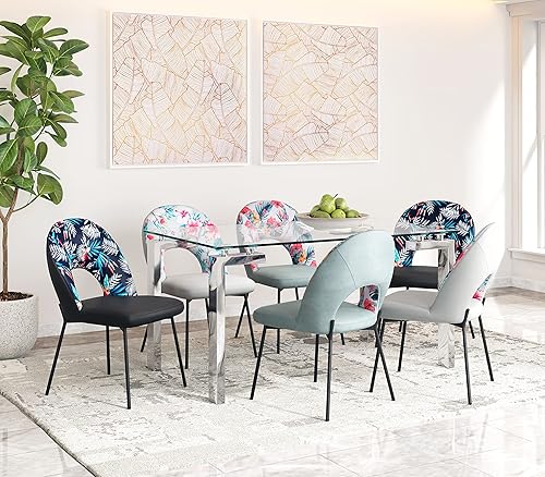 Miniatura 13 de Zuo Moderno - Bethpage Silla de comedor (juego de 2) estampado multicolor y verde - moderna - asiento - acero, madera contrachapada, espuma, 100%