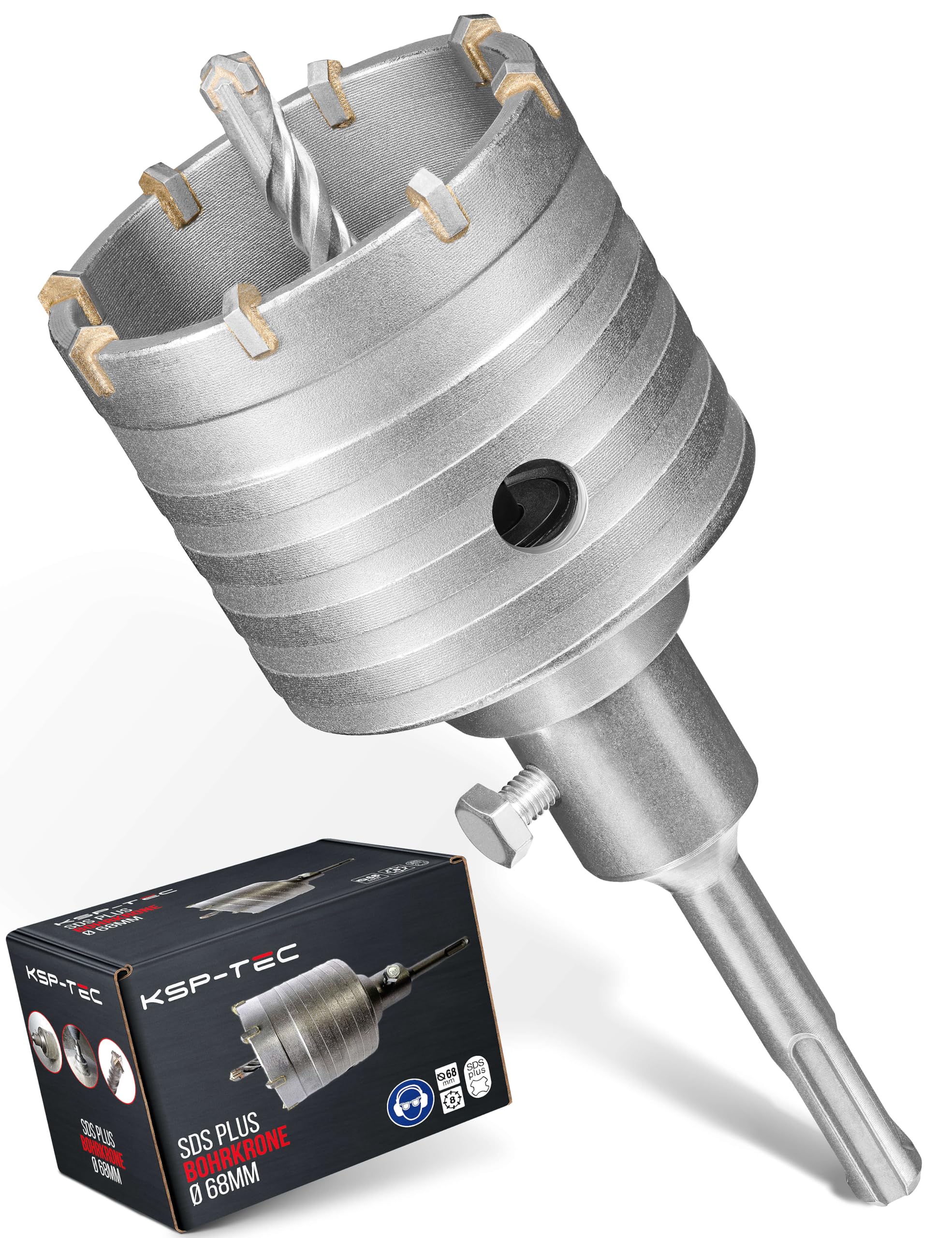 KSP-Tec ® Koronka wiertnicza 68 mm - wzmocniona konstrukcja - odporna na uderzenia - [XXL-zęby] - 4 ostrza wiertło centrujące - wiertło skrzynkowe - koronka wiertnicza do muru i betonu (68mm)