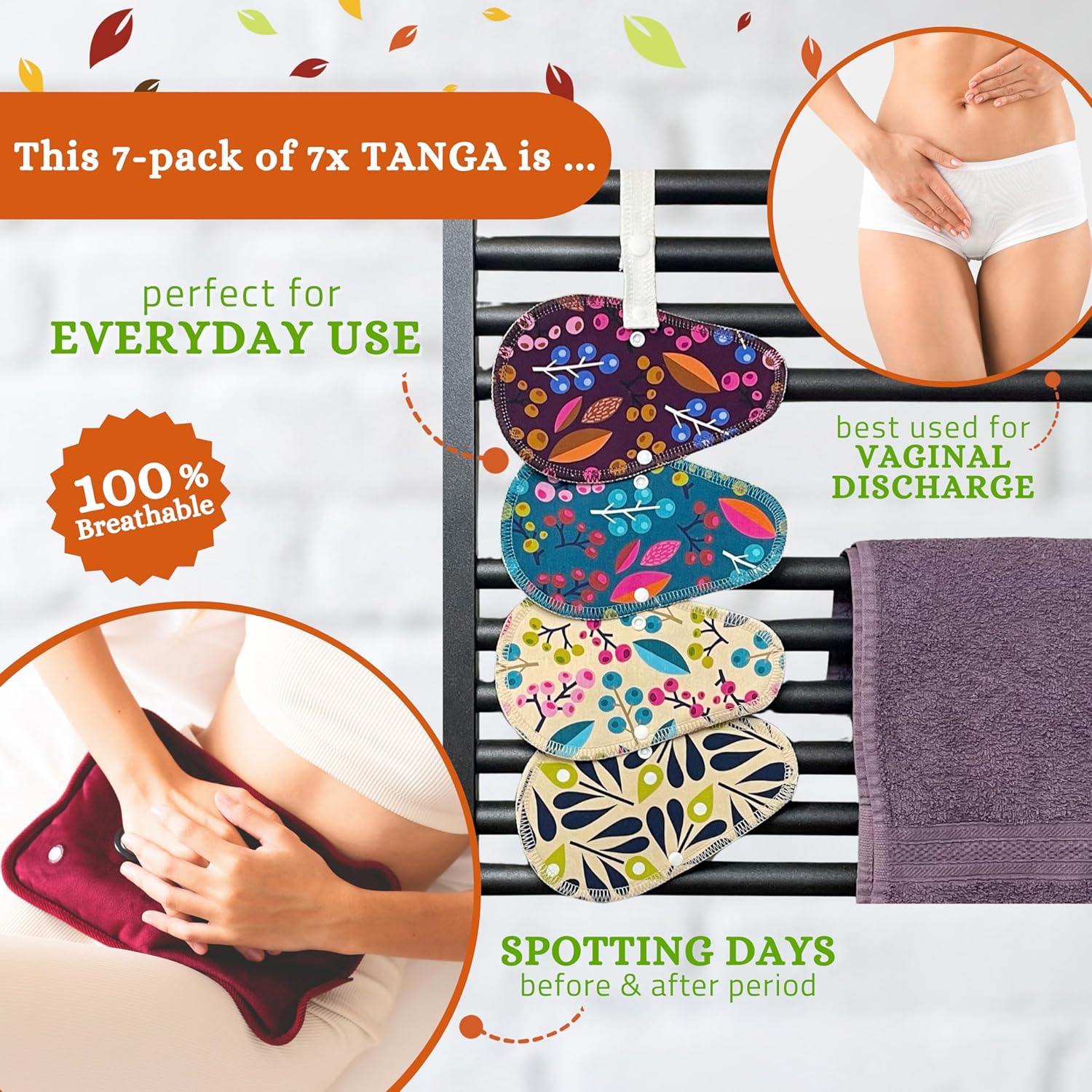 Cloth Panty Liners Thong; 7-Pack (Small) Mini Organic Cotton Reusable Panty Liners for Women & Non Slip Reusable Pads Menstrual Heavy Flow 6-Pack (L+XL) Washable Period Pads Menstrual
