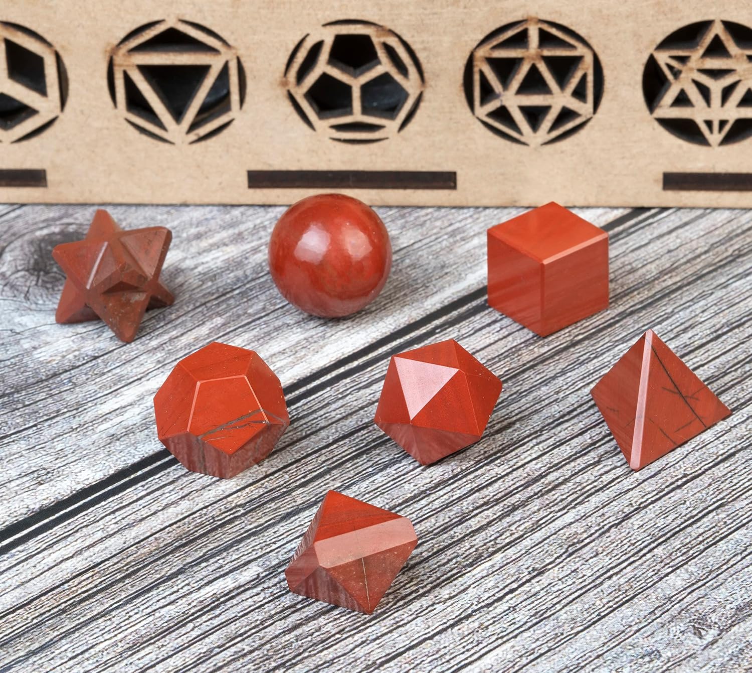 Crocon® Red Jasper 7Pcs platonic solids crystal geometry set - Image 4