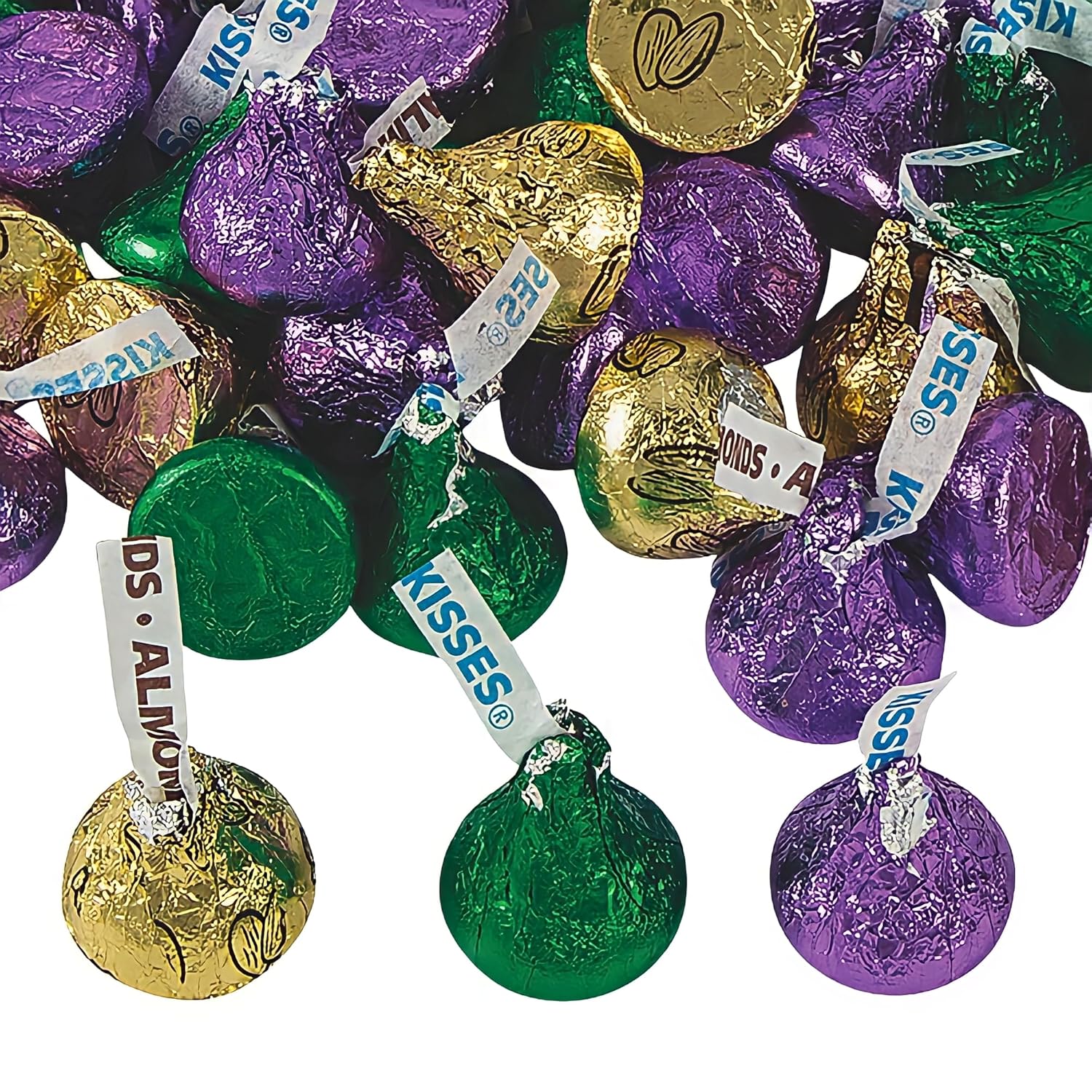 Fun Express - Hershey 1 lb Mardi Gras Assortment - Chocolate Kisses - Purple, Green, Gold - Branded Chocolate - Edibles - Approx. 81 Pieces