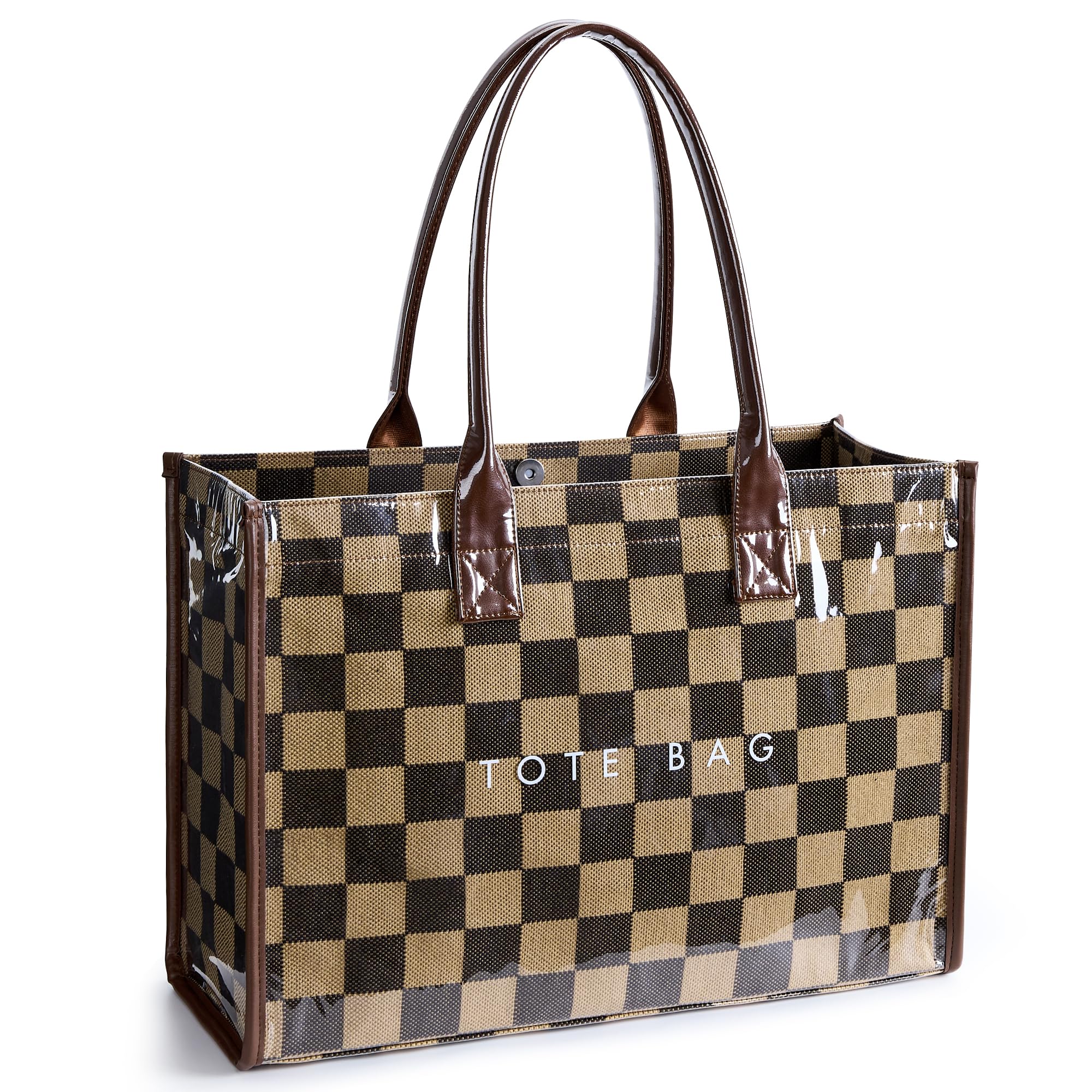 KALIDI PVC Tote Bag Women’s Kraft Paper Work Handbags Purses with Top Handle